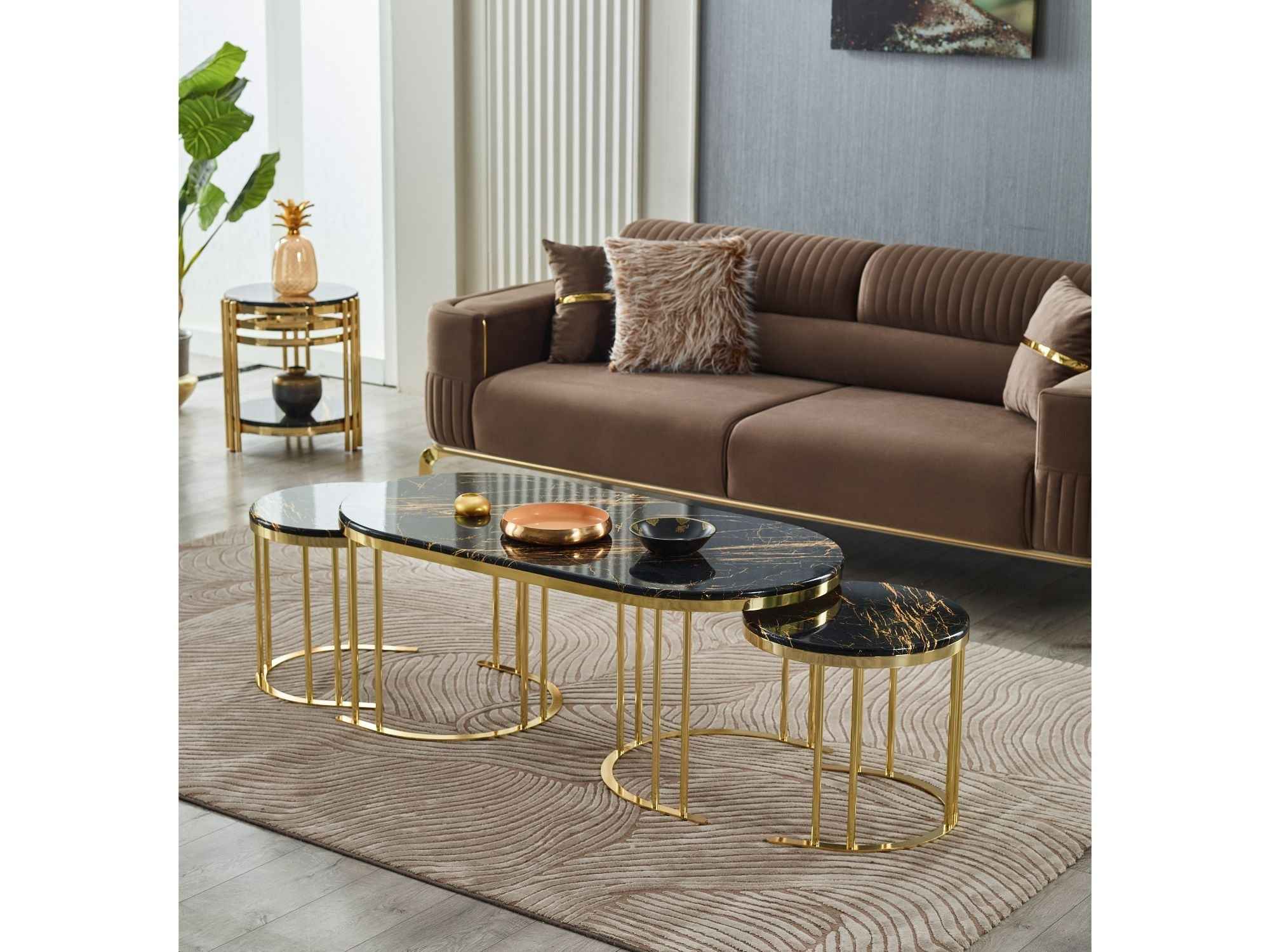 2 In 1 Coffee Table Gold Legs - Black Top - Image 2
