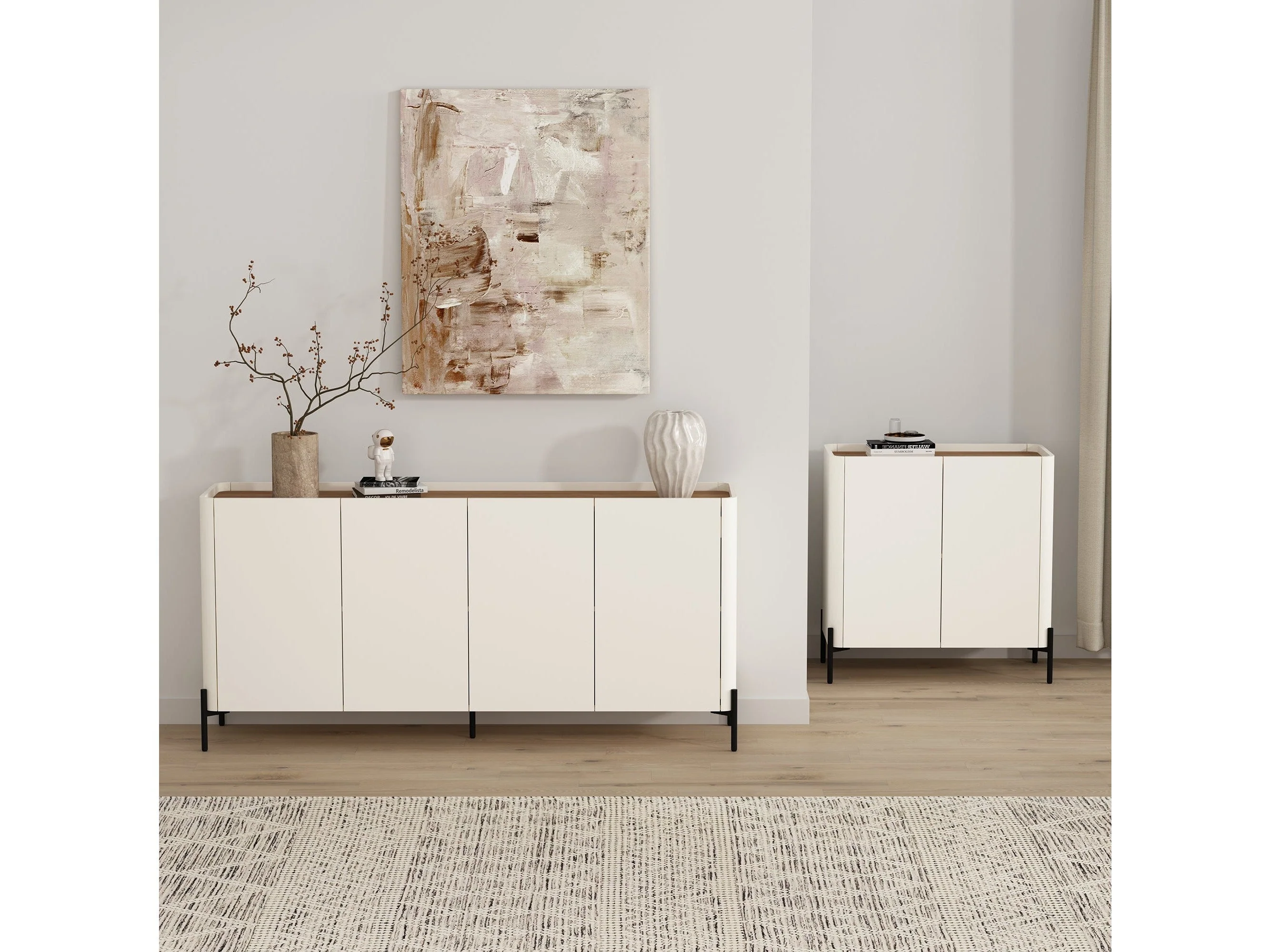 2-Piece Abbey Accent Cabinet and Sideboard in Maple and Off White