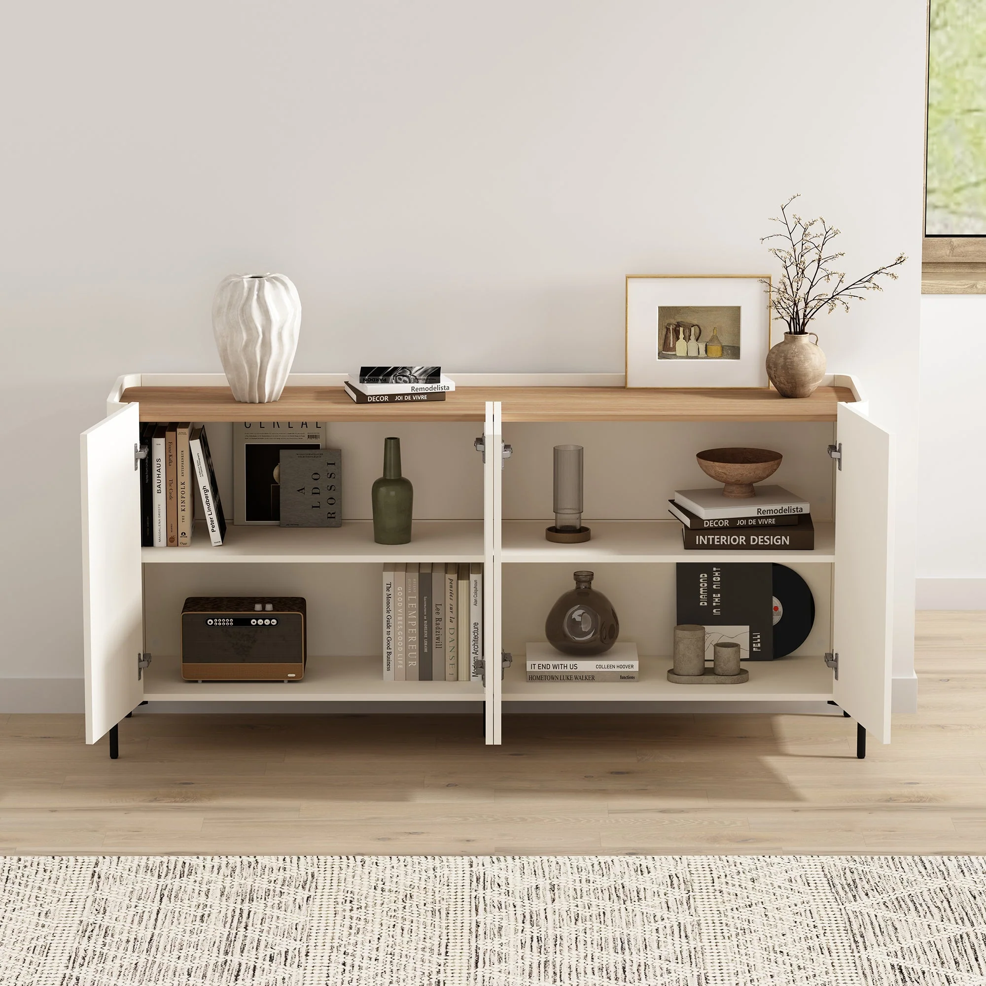 2-Piece Abbey Accent Cabinet and Sideboard in Maple and Off White - Image 14