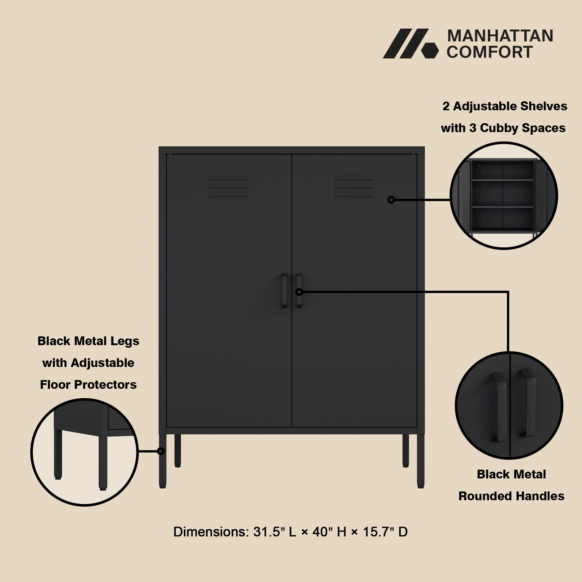2-Piece Naomi Accent Cabinet and Storage Cabinet in Black - Image 3