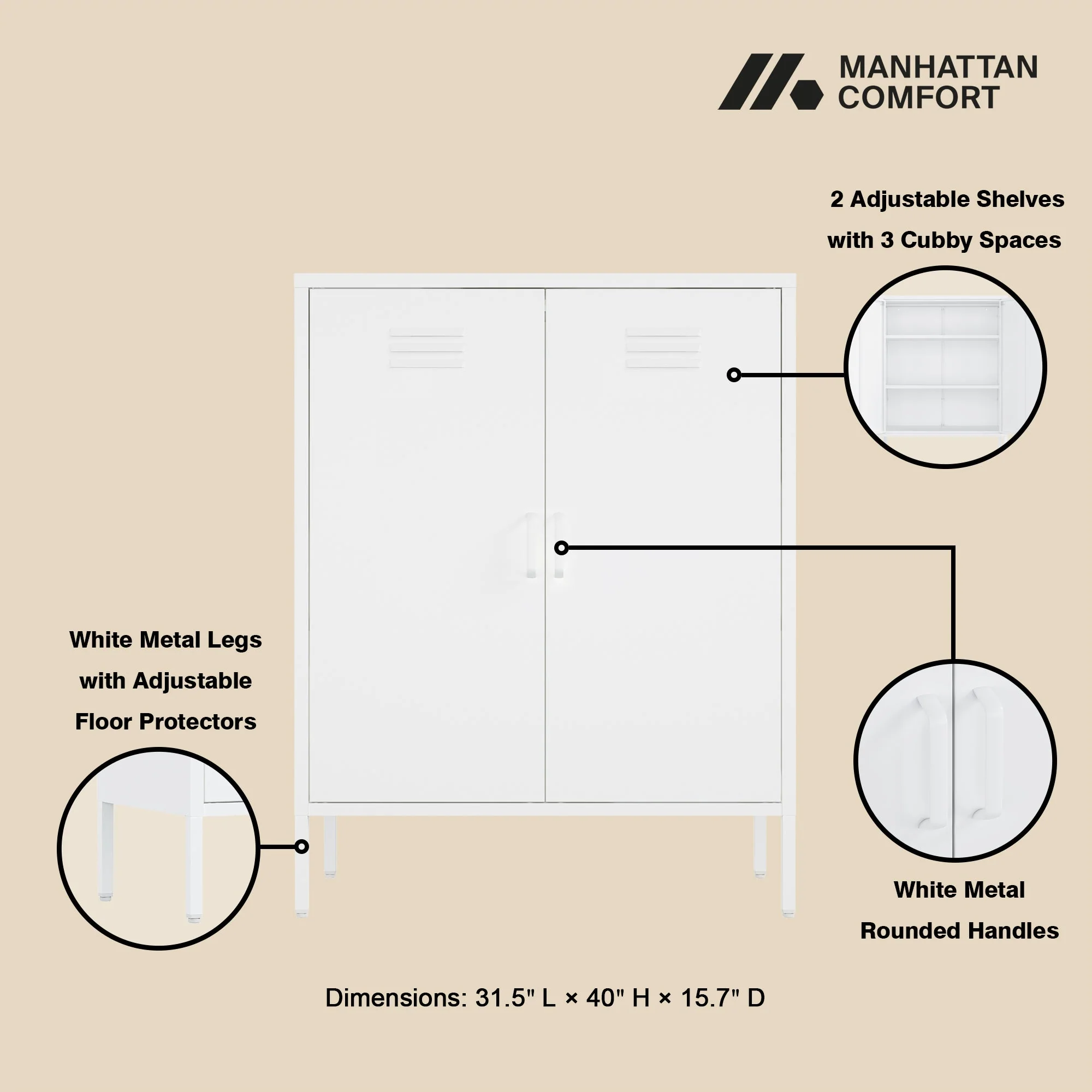 2-Piece Naomi Accent Cabinet and Storage Cabinet in White - Image 3