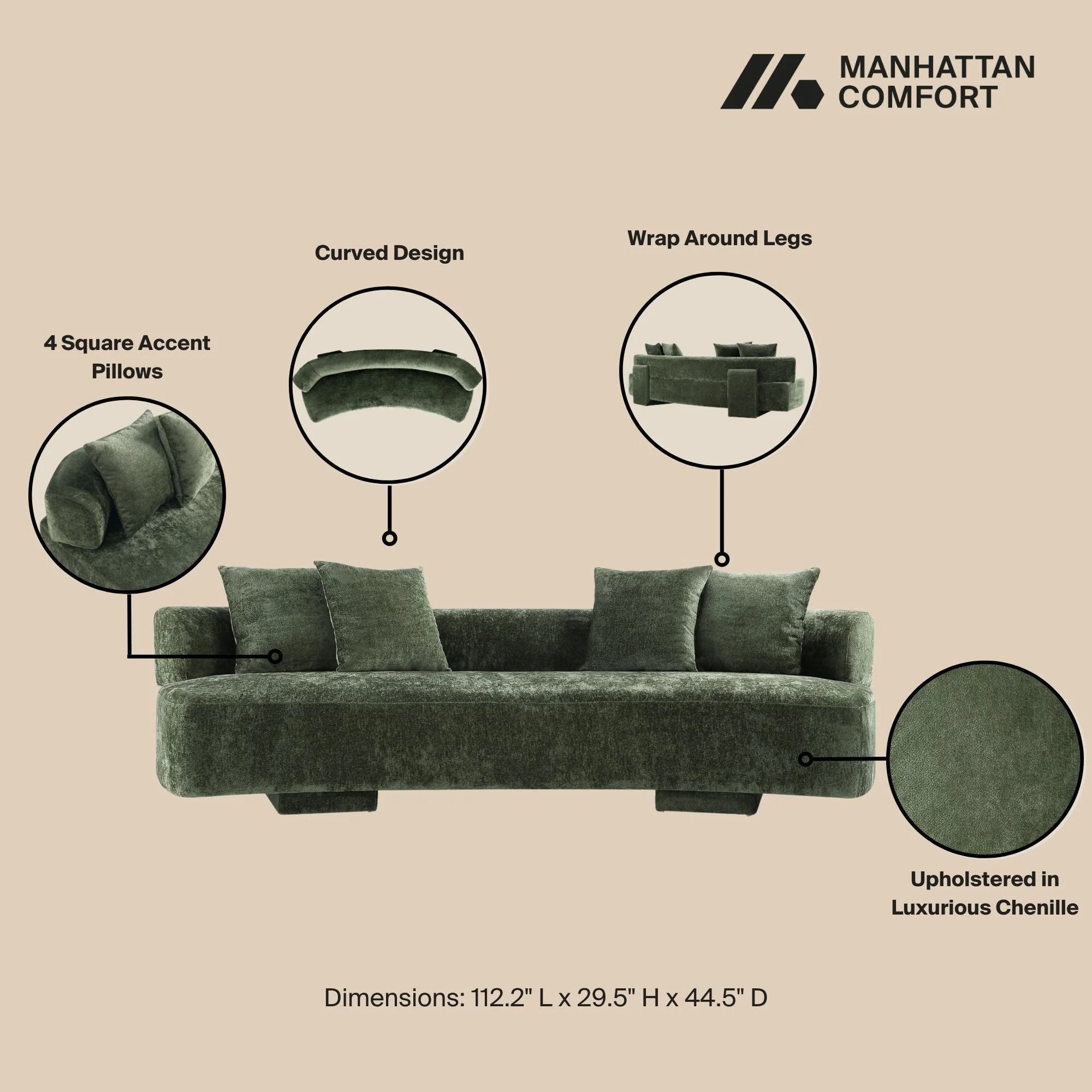2-Piece Verandah 90.6" Sofa and 112" XL Sofa in Olive Green - Image 6