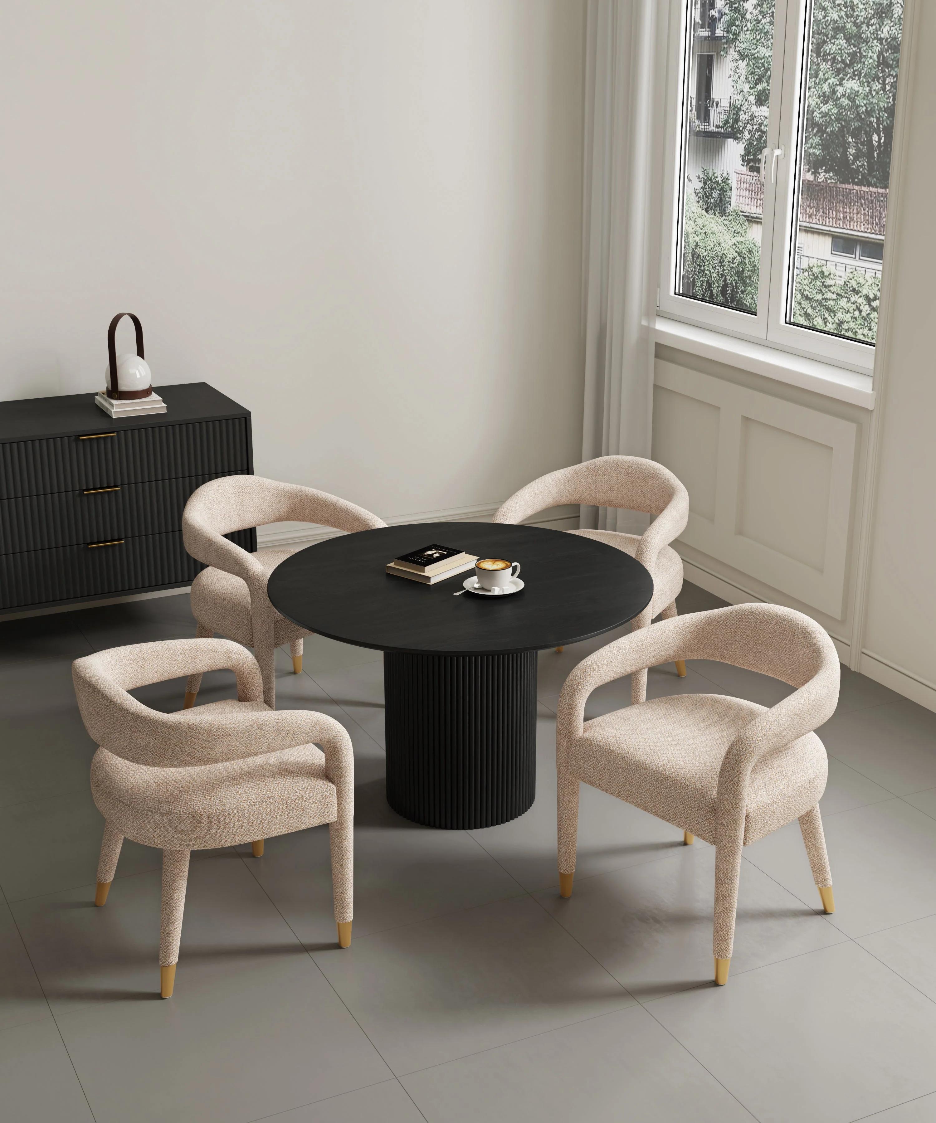 5-Piece Hathaway 47.24 Round Dining Set in Black with 4 Aspen Dining Chairs in Gold Dust - Image 2