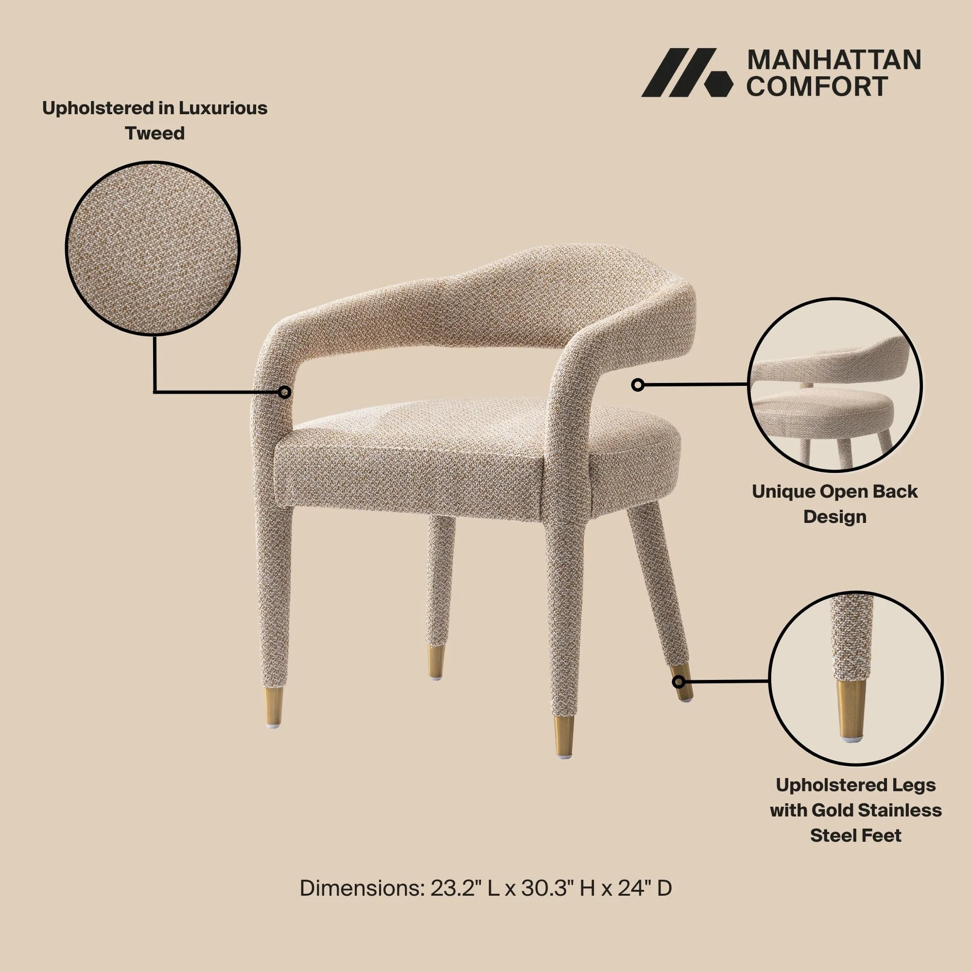 5-Piece Hathaway 47.24 Round Dining Set in Black with 4 Aspen Dining Chairs in Gold Dust - Image 4