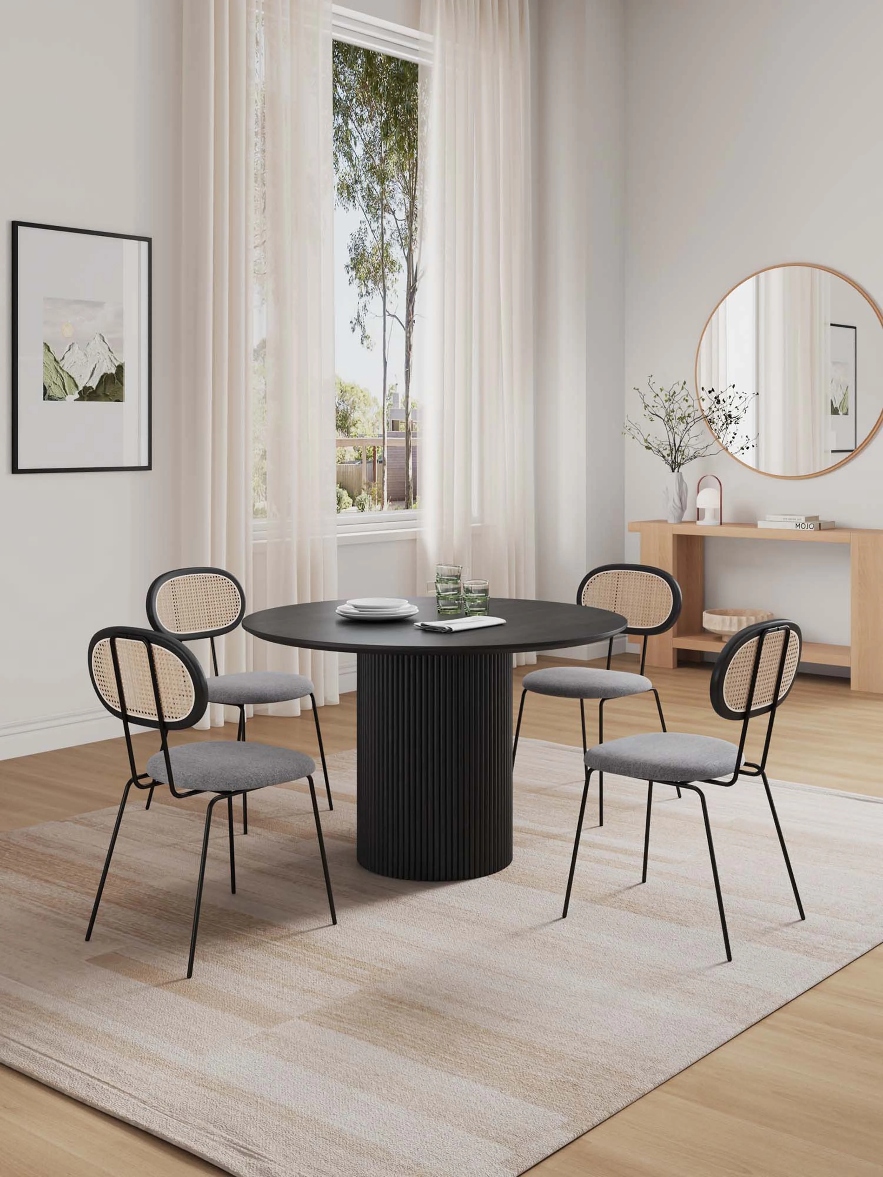 5-Piece Hathaway 47.24 Round Dining Set in Black with 4 Jardin Dining Chairs - Image 2
