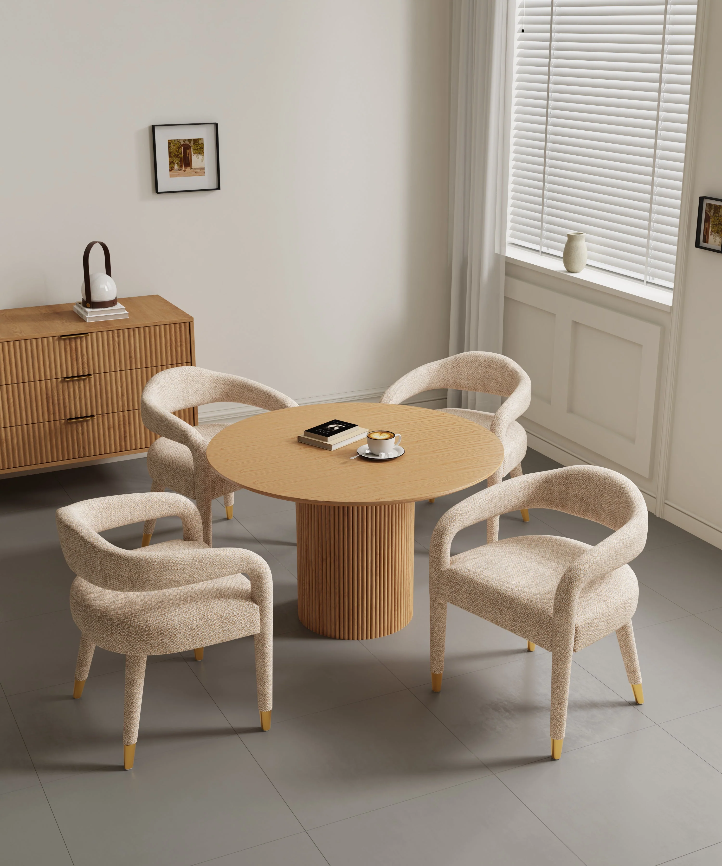 5-Piece Hathaway 47.24 Round Dining Set in Natural with 4 Aspen Dining Chairs in Gold Dust - Image 2