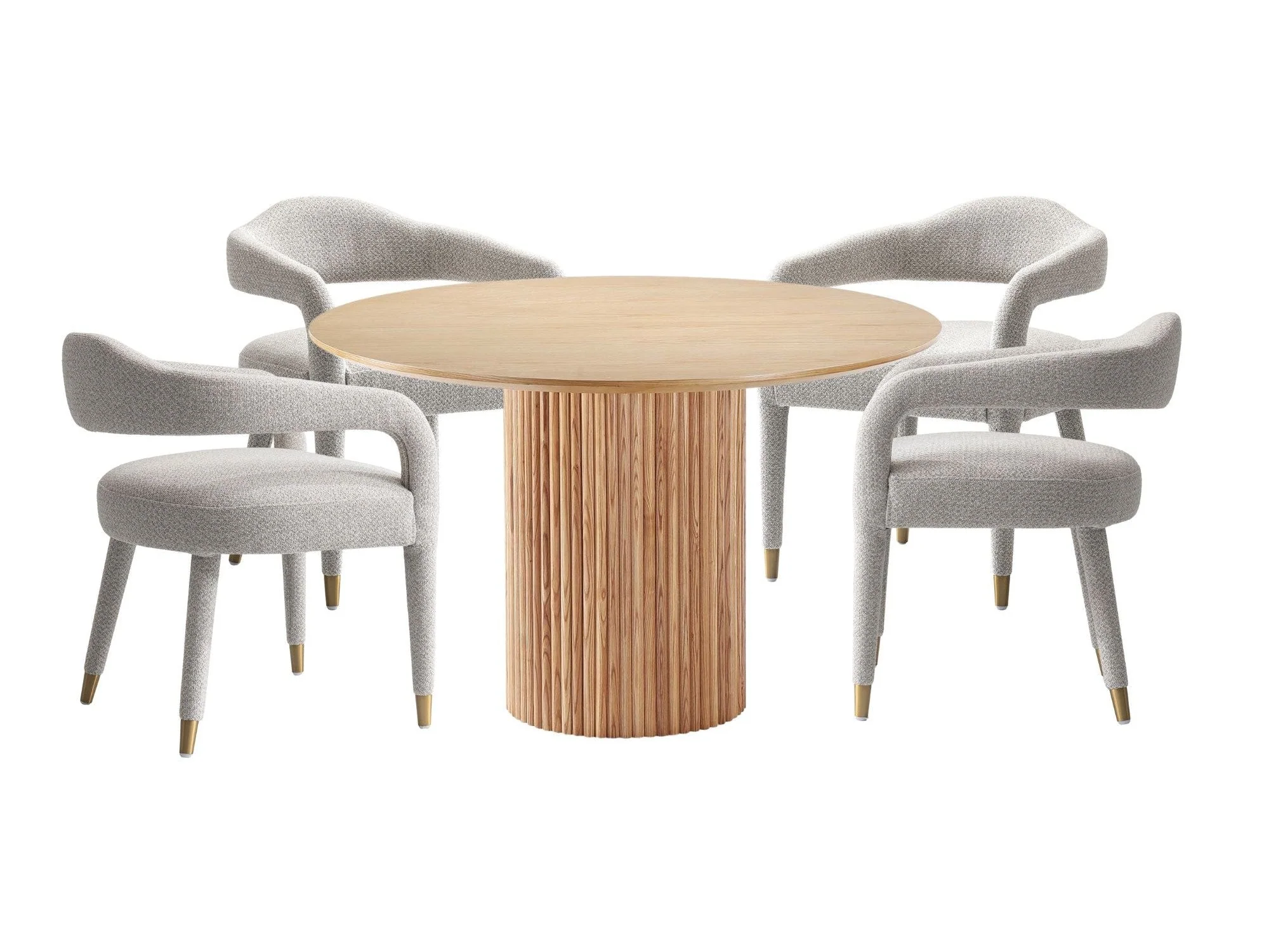 5-Piece Hathaway 47.24 Round Dining Set in Natural with 4 Aspen Dining Chairs in Silver Lining