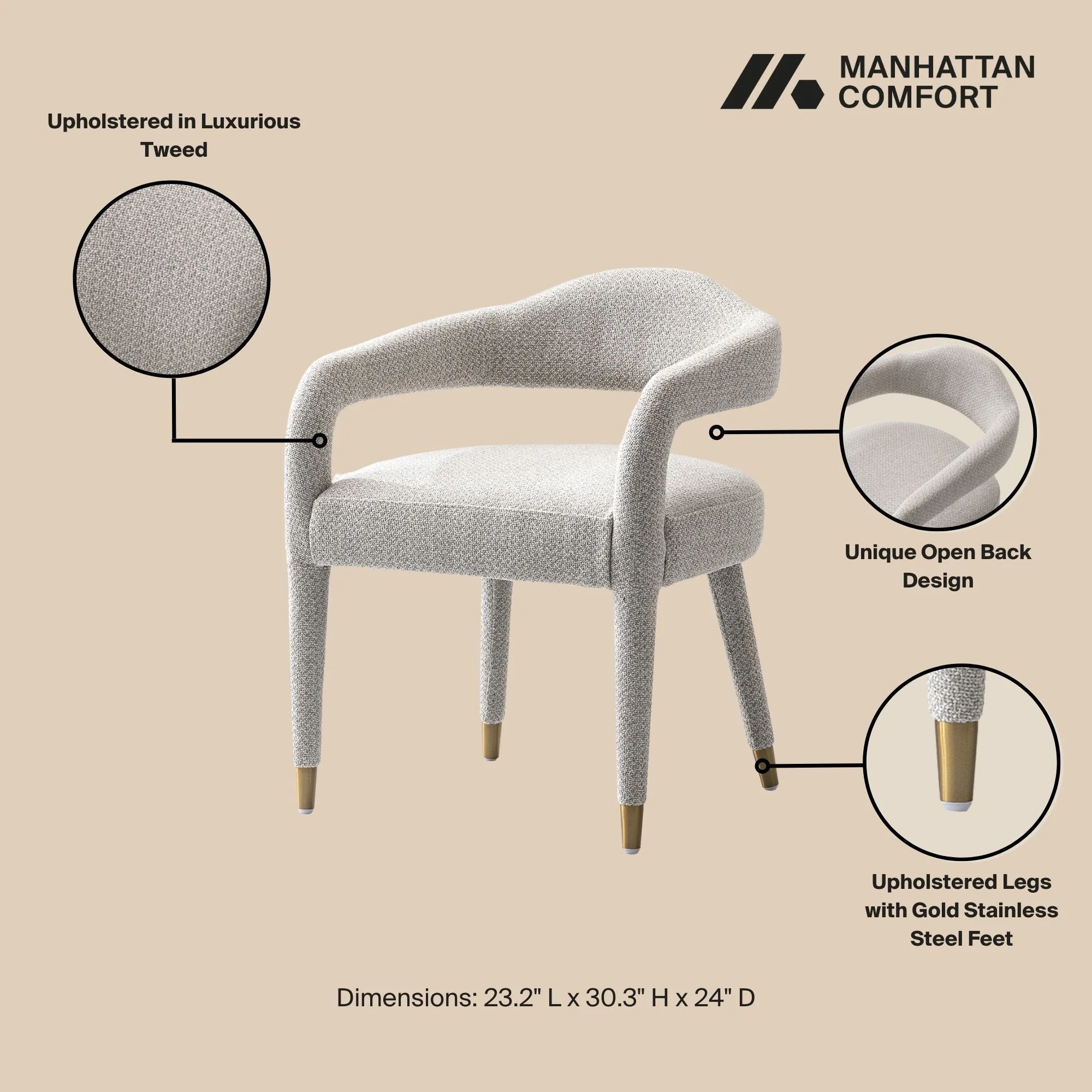 5-Piece Hathaway 47.24 Round Dining Set in Natural with 4 Aspen Dining Chairs in Silver Lining - Image 4