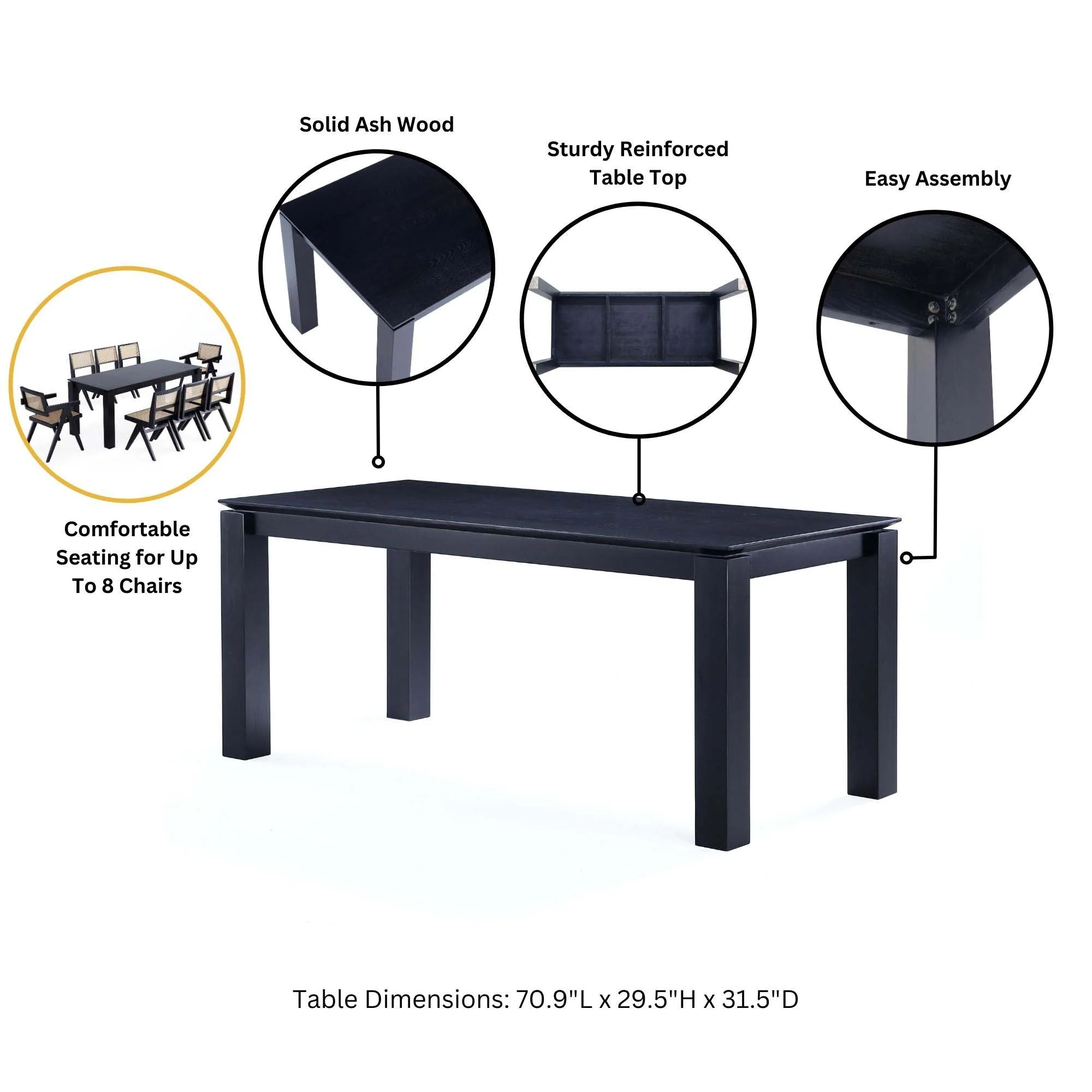5-Piece Rockaway 70.86 Dining Set with 4 Carrington Chairs in Black and Midnight Blue - Image 6