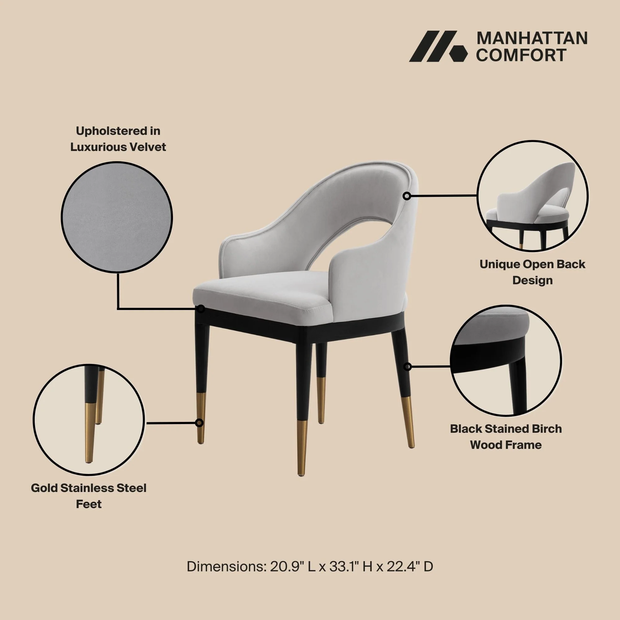 5-Piece Rockaway 70.86 Dining Set with 4 Carrington Chairs in Natural and Light Grey - Image 4
