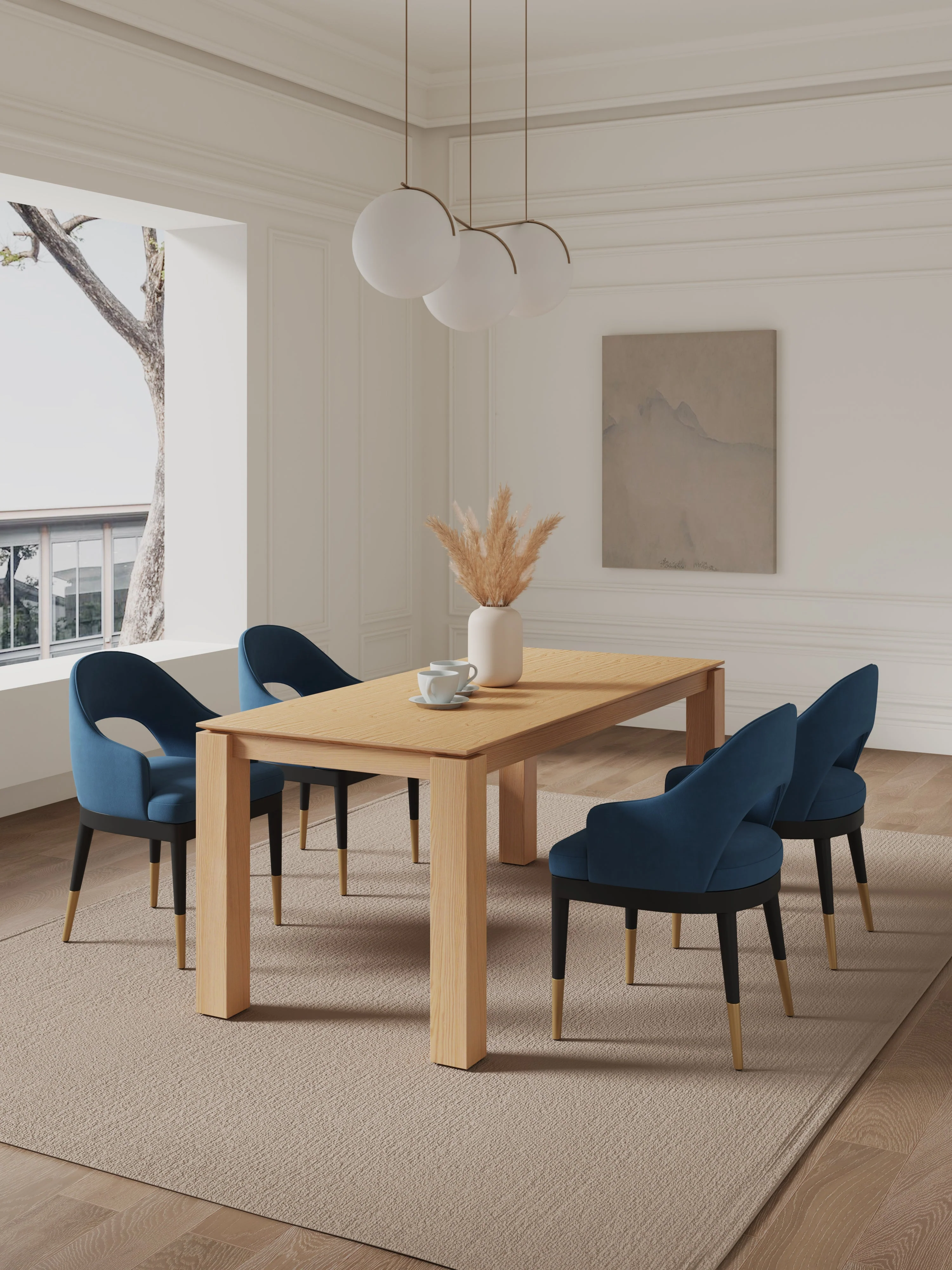 5-Piece Rockaway 70.86 Dining Set with 4 Carrington Chairs in Natural and Midnight Blue - Image 2