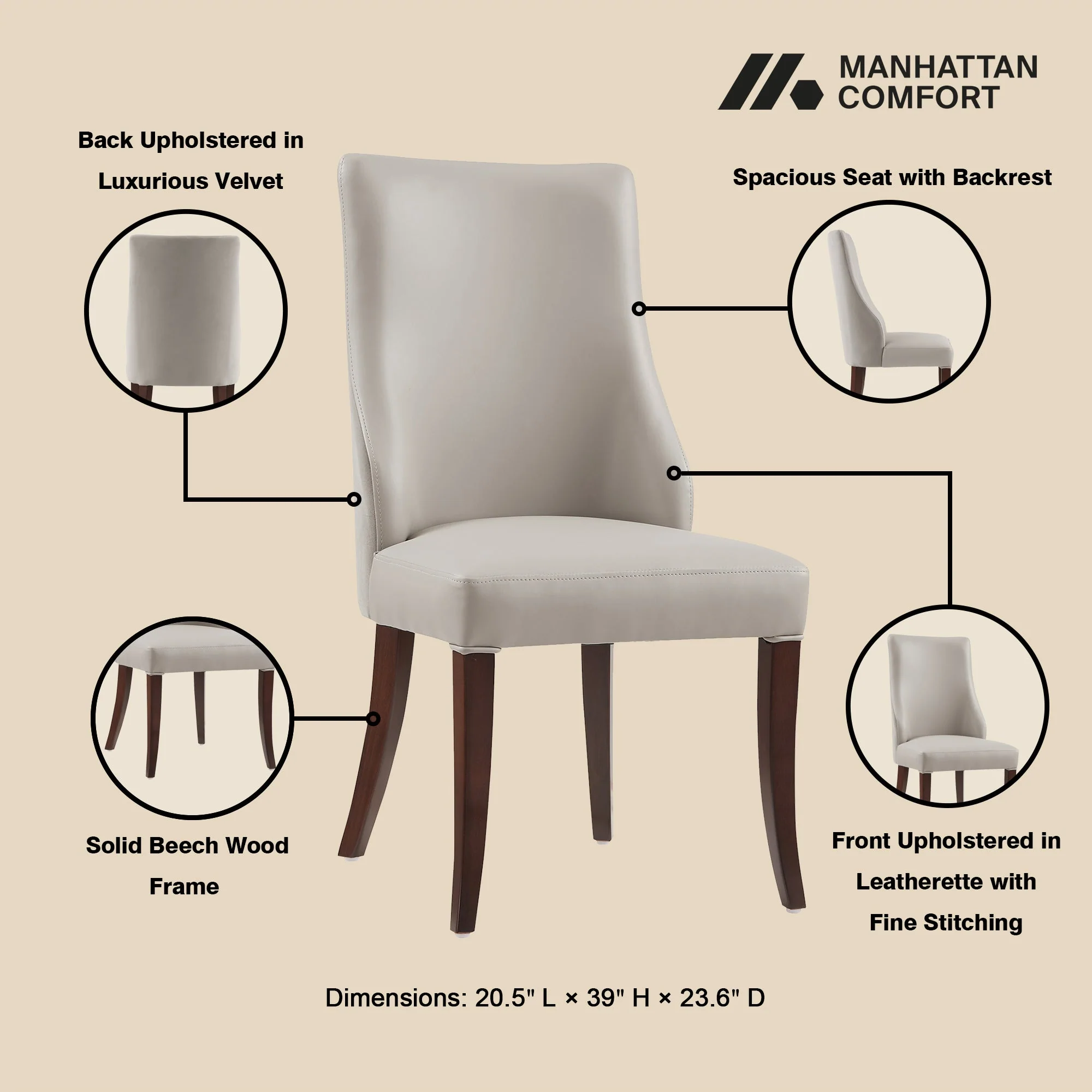 6-Piece Connie Dining Chair and Arm Chair in Light Grey - Image 4