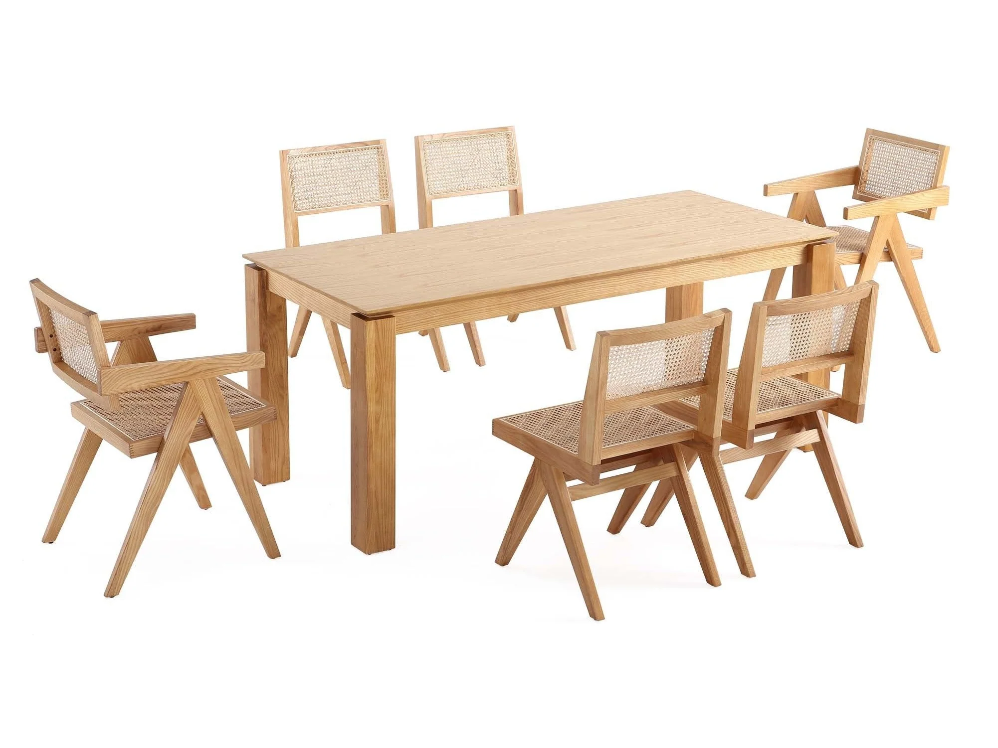 7-Piece Rockaway 70.86 Dining Set in Nature with 6 Hamlet Side and Arm Chairs