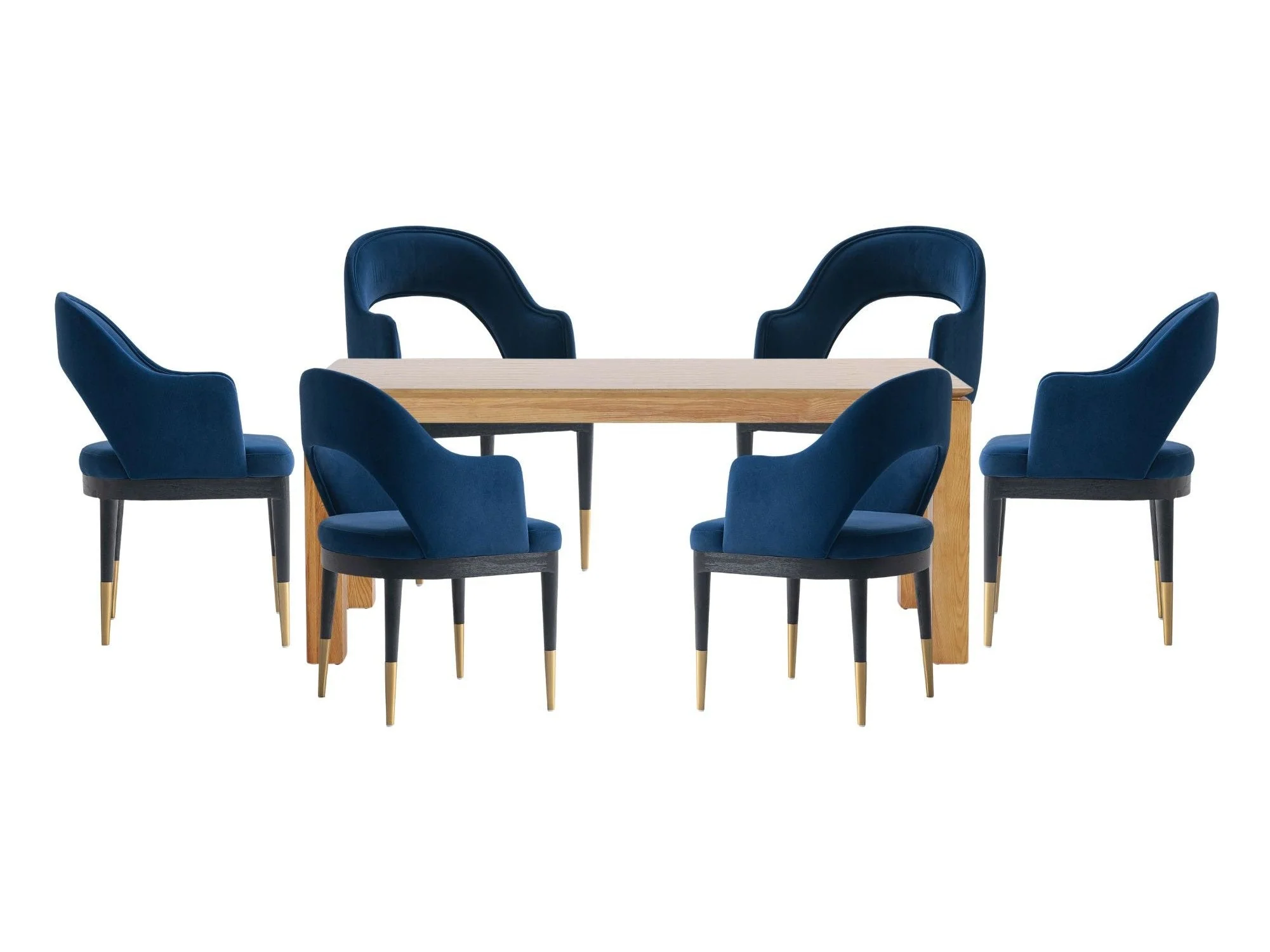 7-Piece Rockaway 70.86 Dining Set with 6 Carrington Chairs in Natural and Midnight Blue