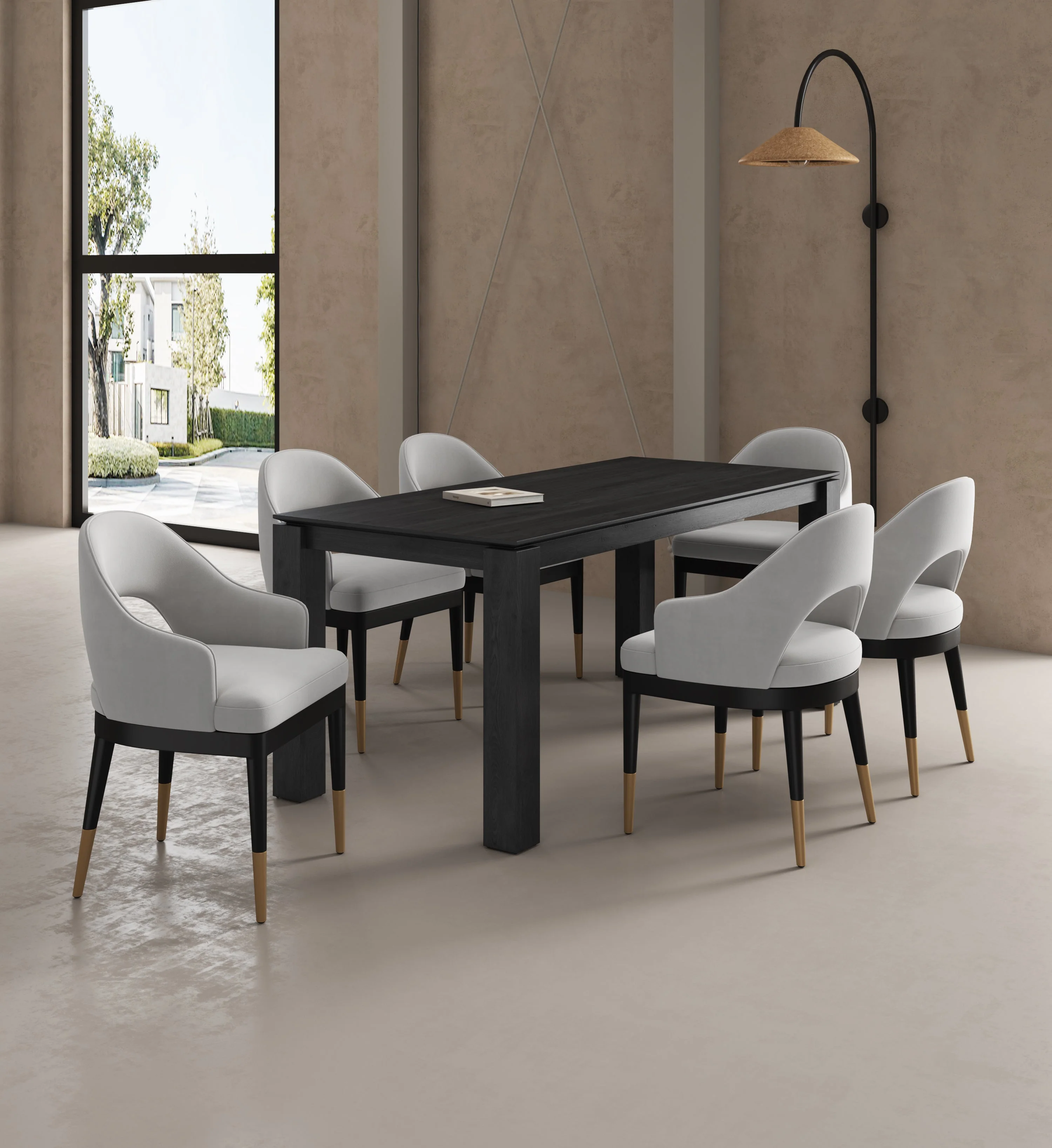 7-PieceRockaway 70.86 Dining Set with 6 Carrington Chairs in Black and Light Grey - Image 2