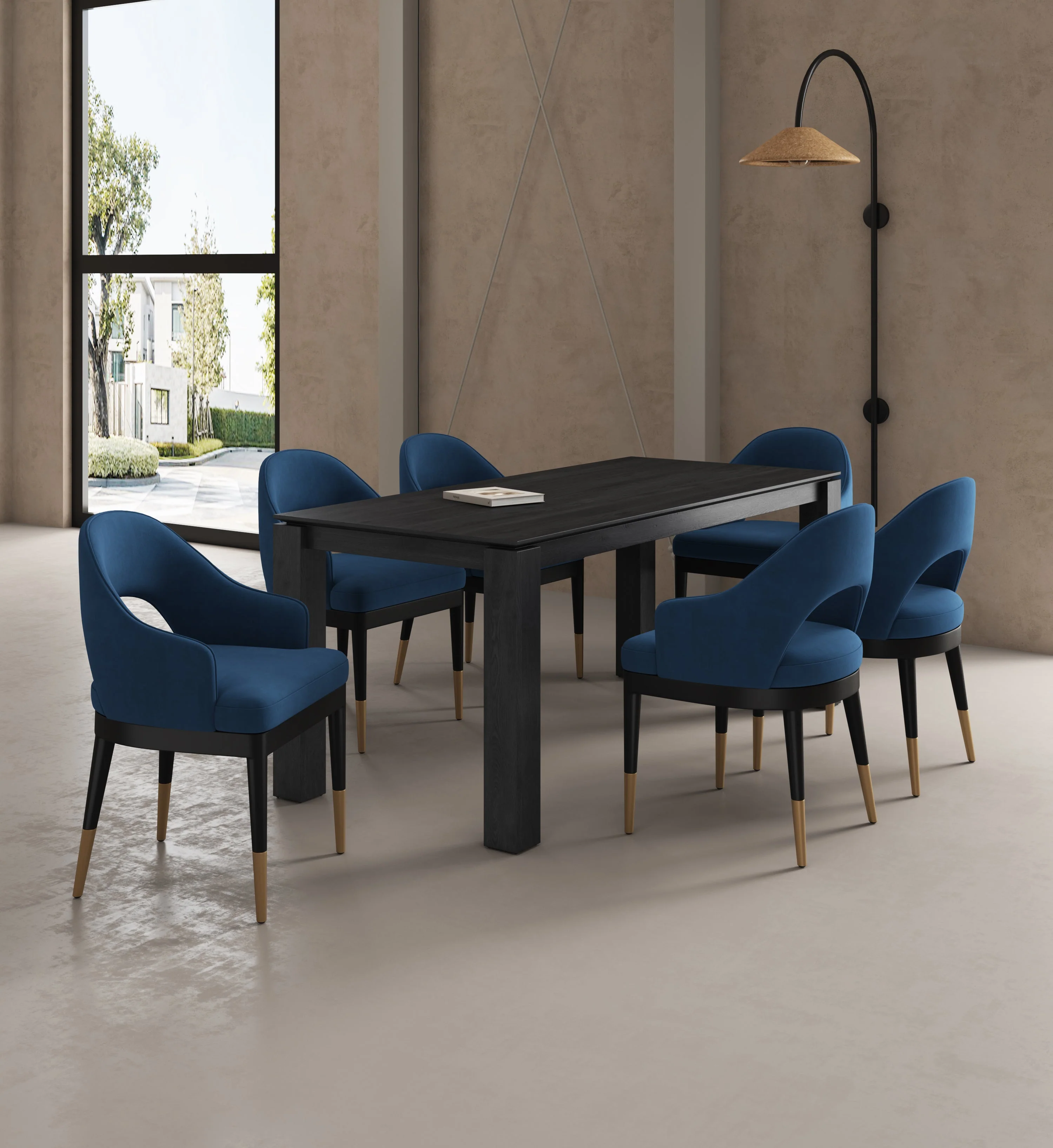 7-PieceRockaway 70.86 Dining Set with 6 Carrington Chairs in Black and Midnight Blue - Image 2