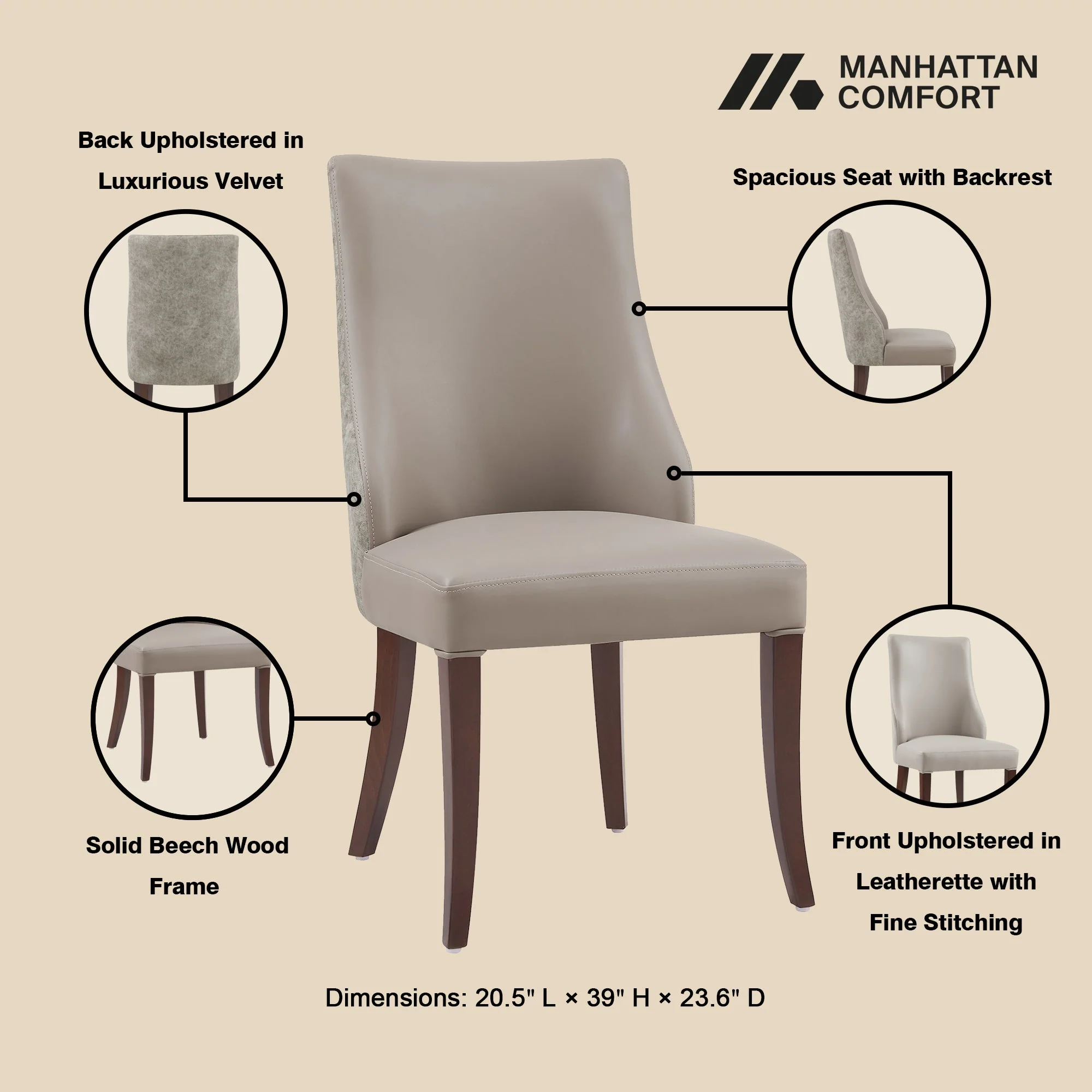 8-Piece Connie Dining Chair and Arm Chair in Taupe - Image 4