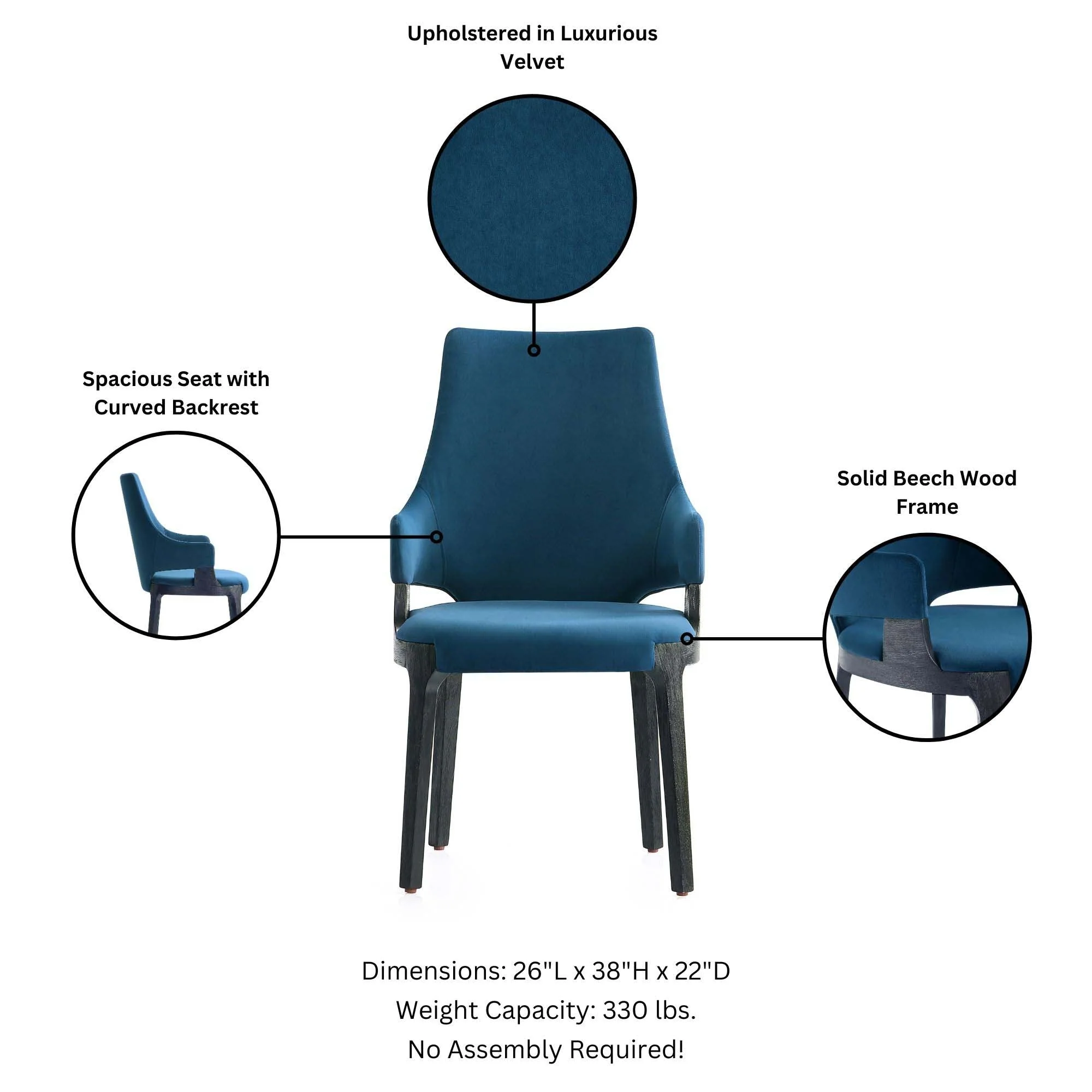 8-Piece Kara Dining Side and Arm Chairs in Blue - Image 6