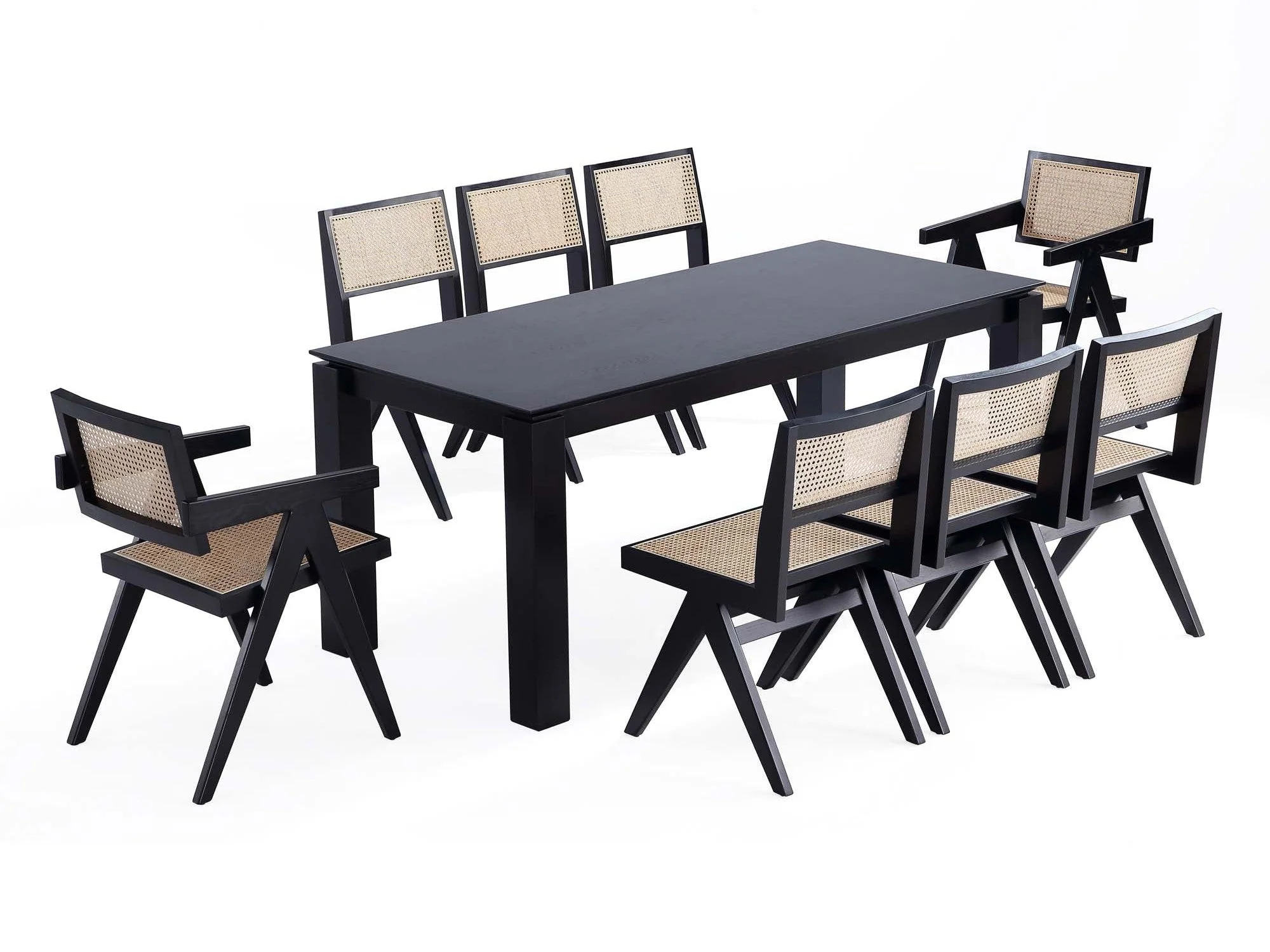 9-Piece Rockaway 70.86 Dining Set in Black with 8 Hamlet Side and Arm Chairs