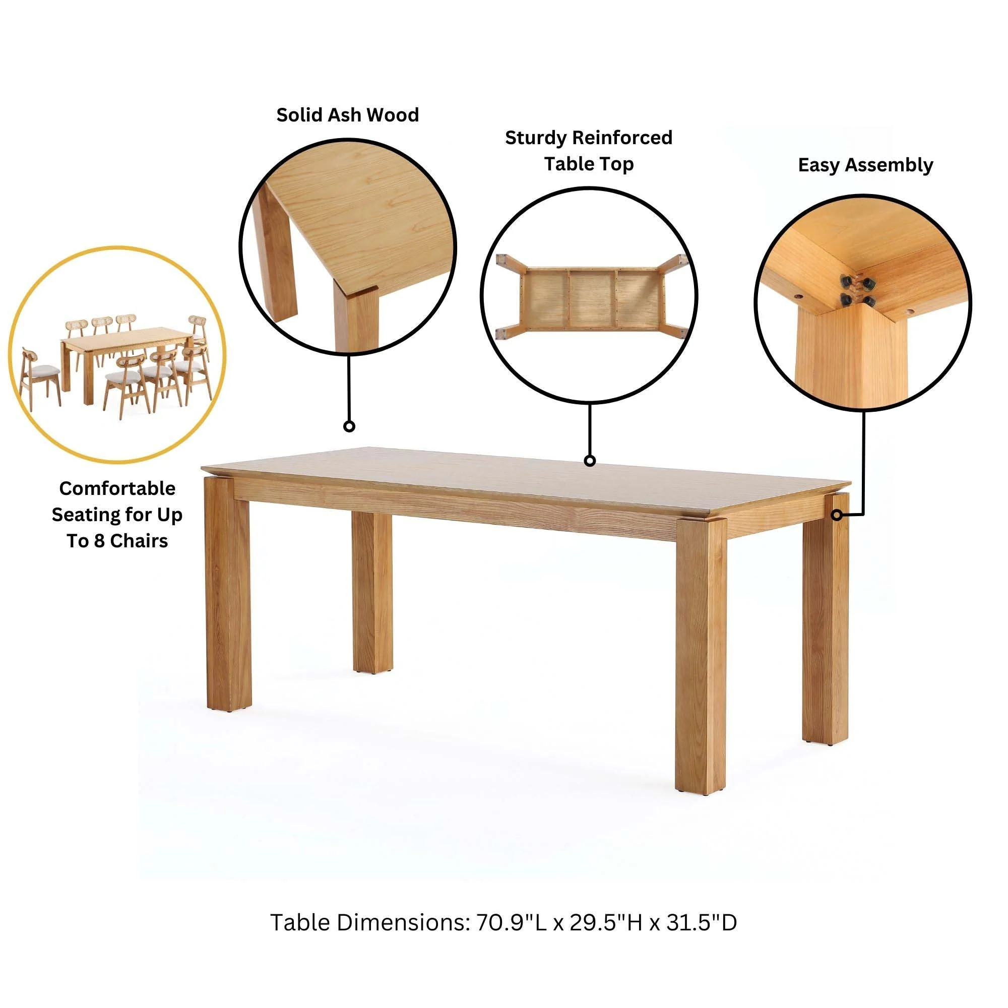 9-Piece Rockaway 70.86 Dining Set in Nature with 8 Colbert Dining Chairs - Image 5