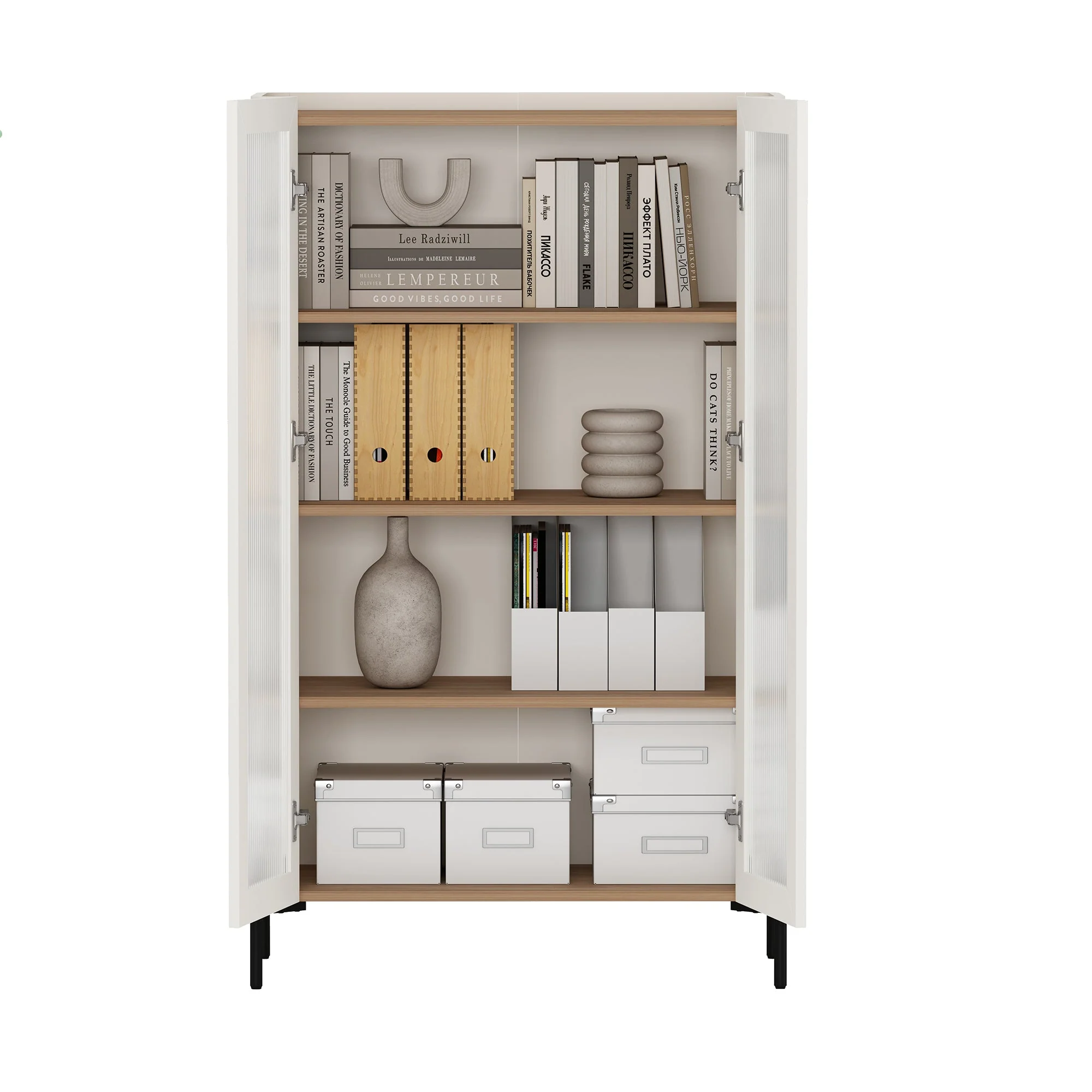Abbey Décor Glass Cabinet in Maple and Off White - Image 12