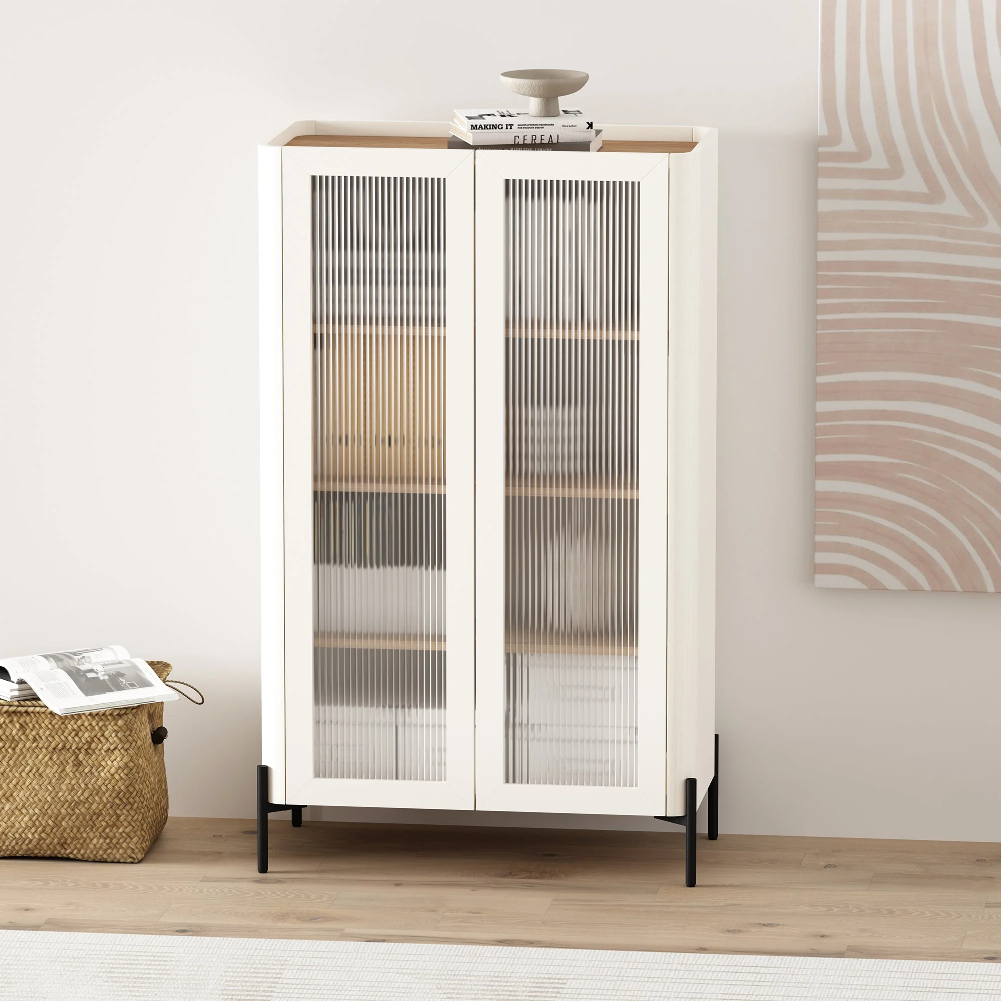 Abbey Décor Glass Cabinet in Maple and Off White - Image 2