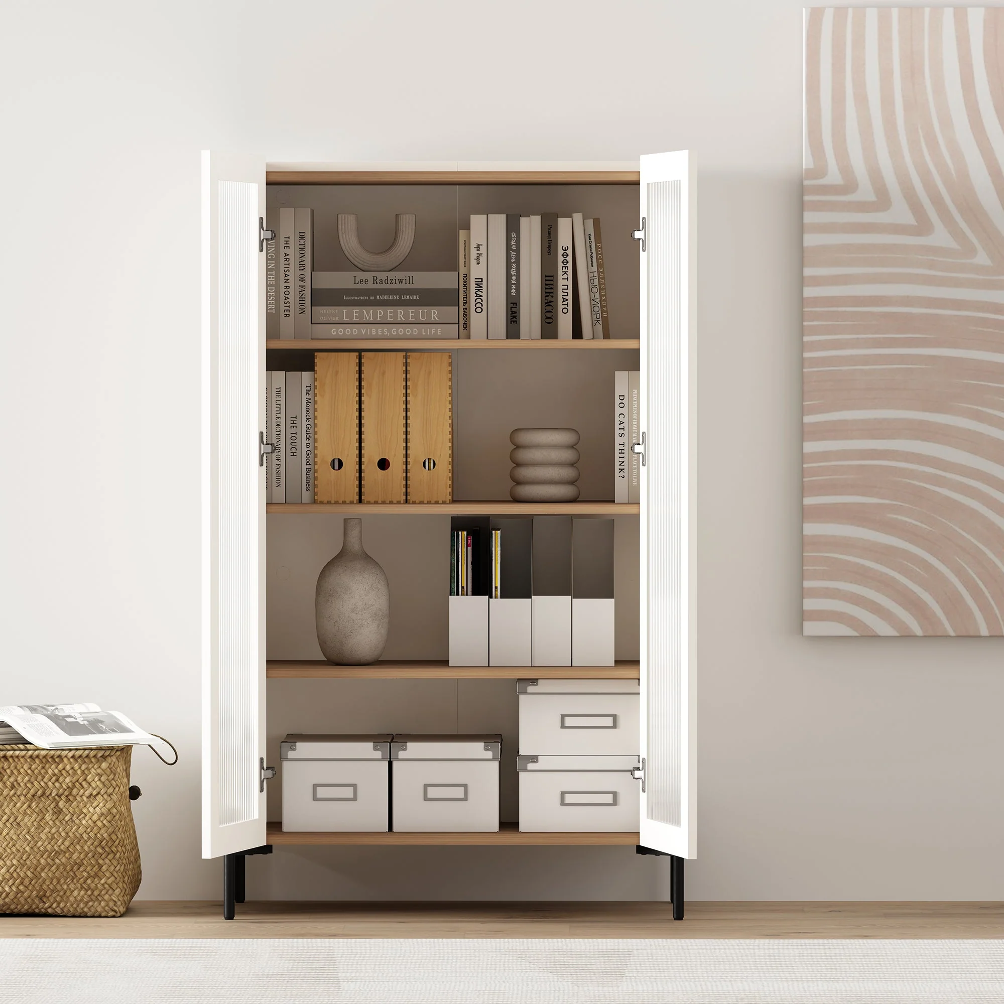 Abbey Décor Glass Cabinet in Maple and Off White (set of 2) - Image 4