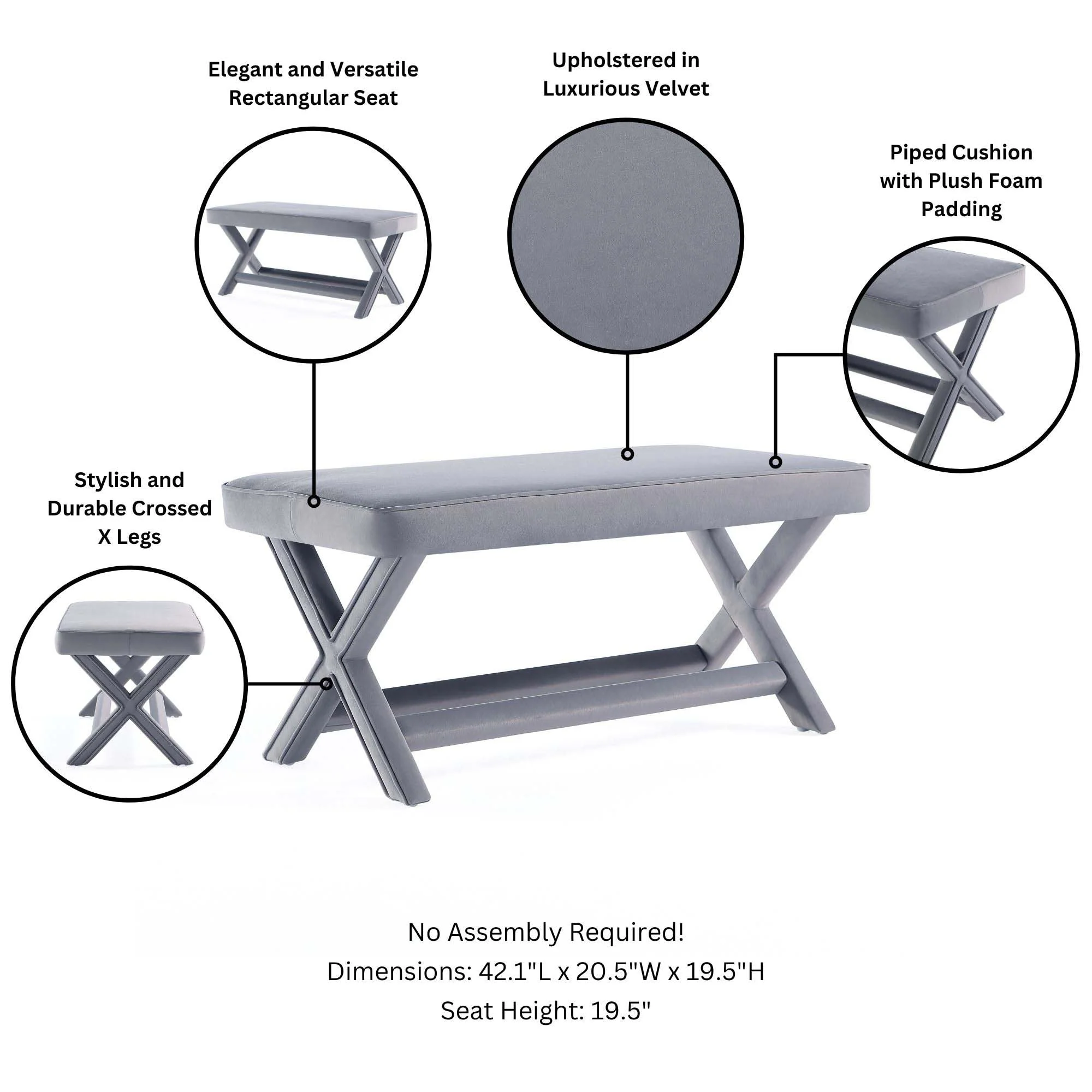 Abigail Double Ottoman Bench in Grey - Image 4