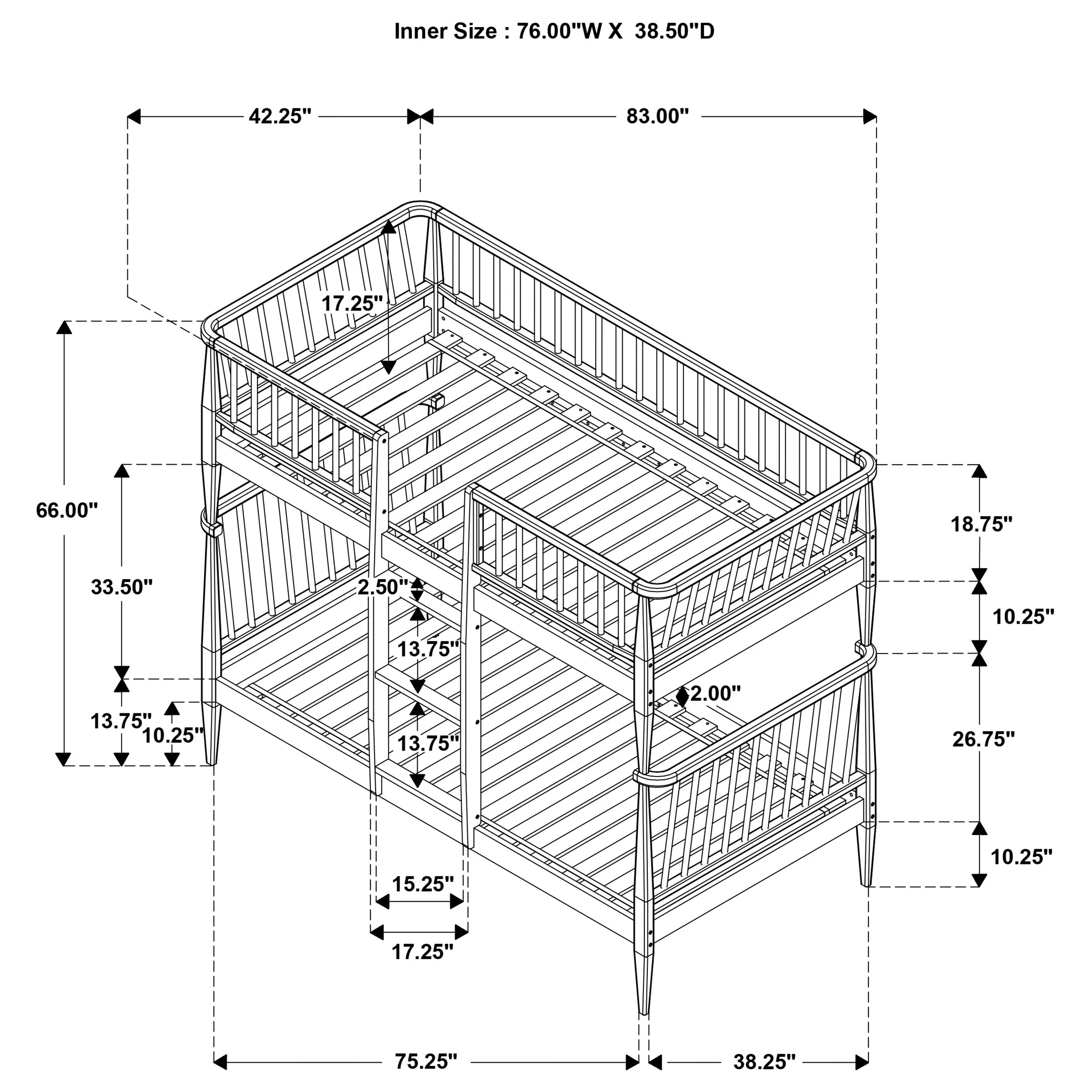 Abram Black Windsor Twin Over Twin Wood Bunk Bed with Ladder - Image 9