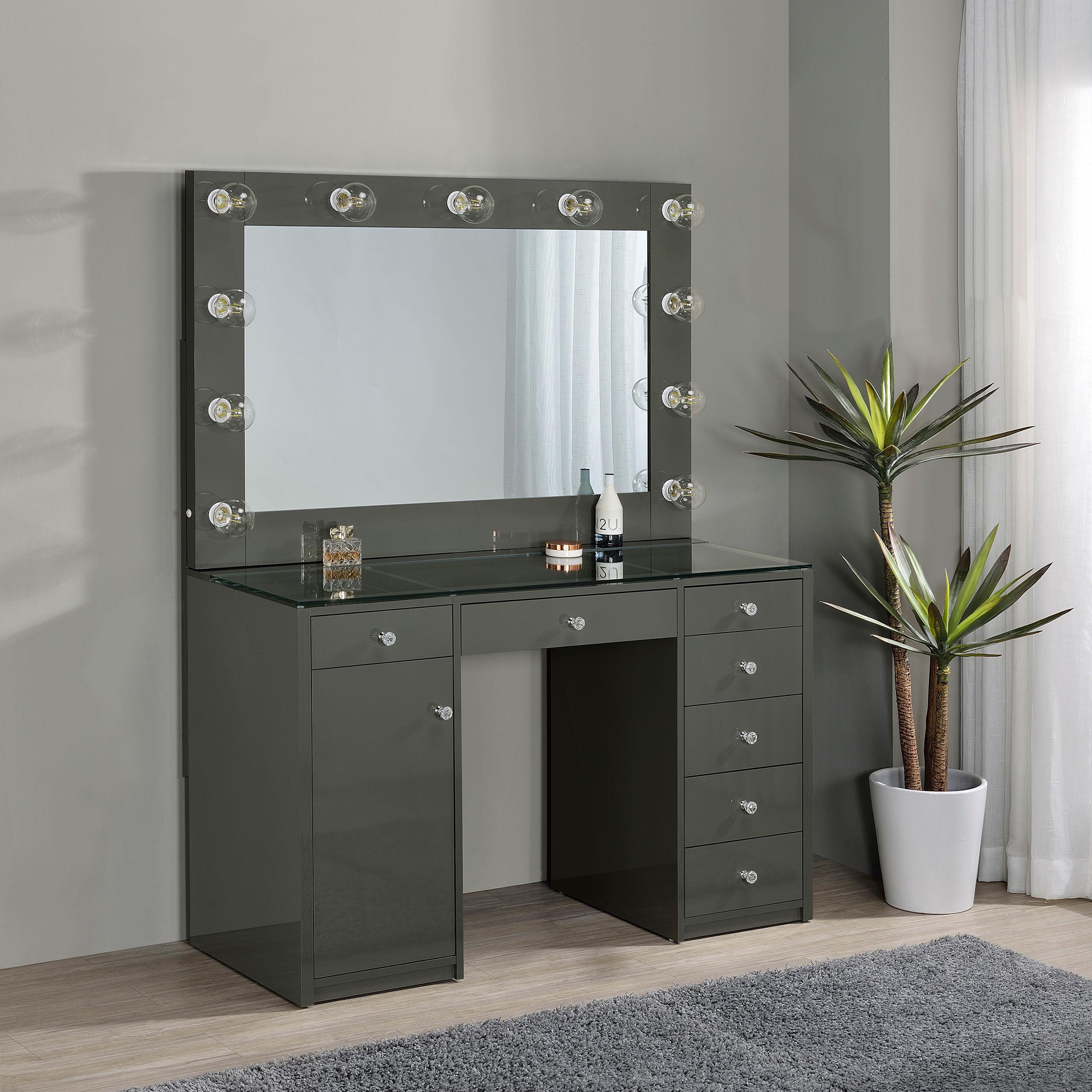 Acena Grey High Gloss 7-drawer Vanity Set with Lighting