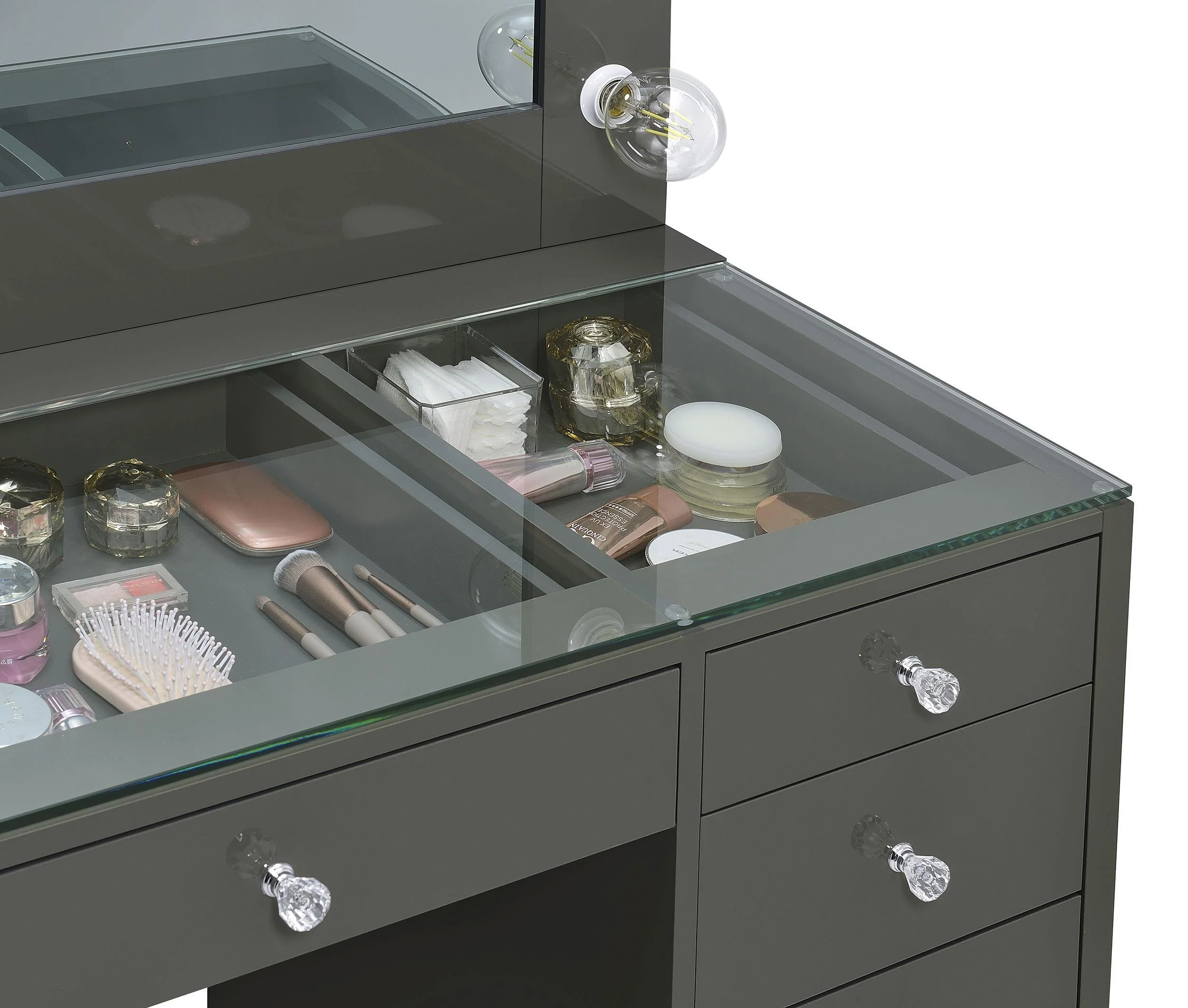 Acena Grey High Gloss 7-drawer Vanity Set with Lighting - Image 9