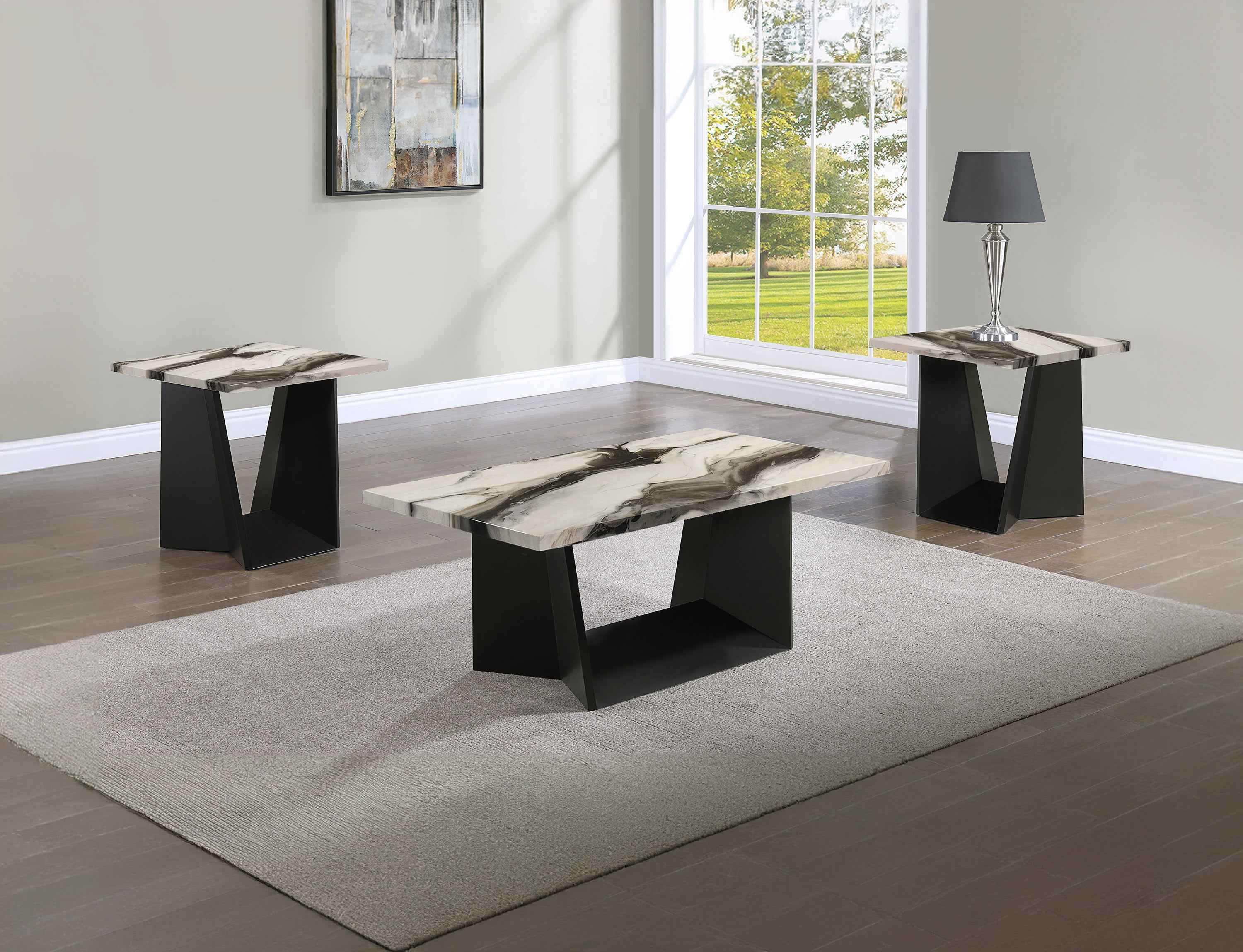 Adea Brown 3-Piece Faux Marble Top Cocktail Table Set