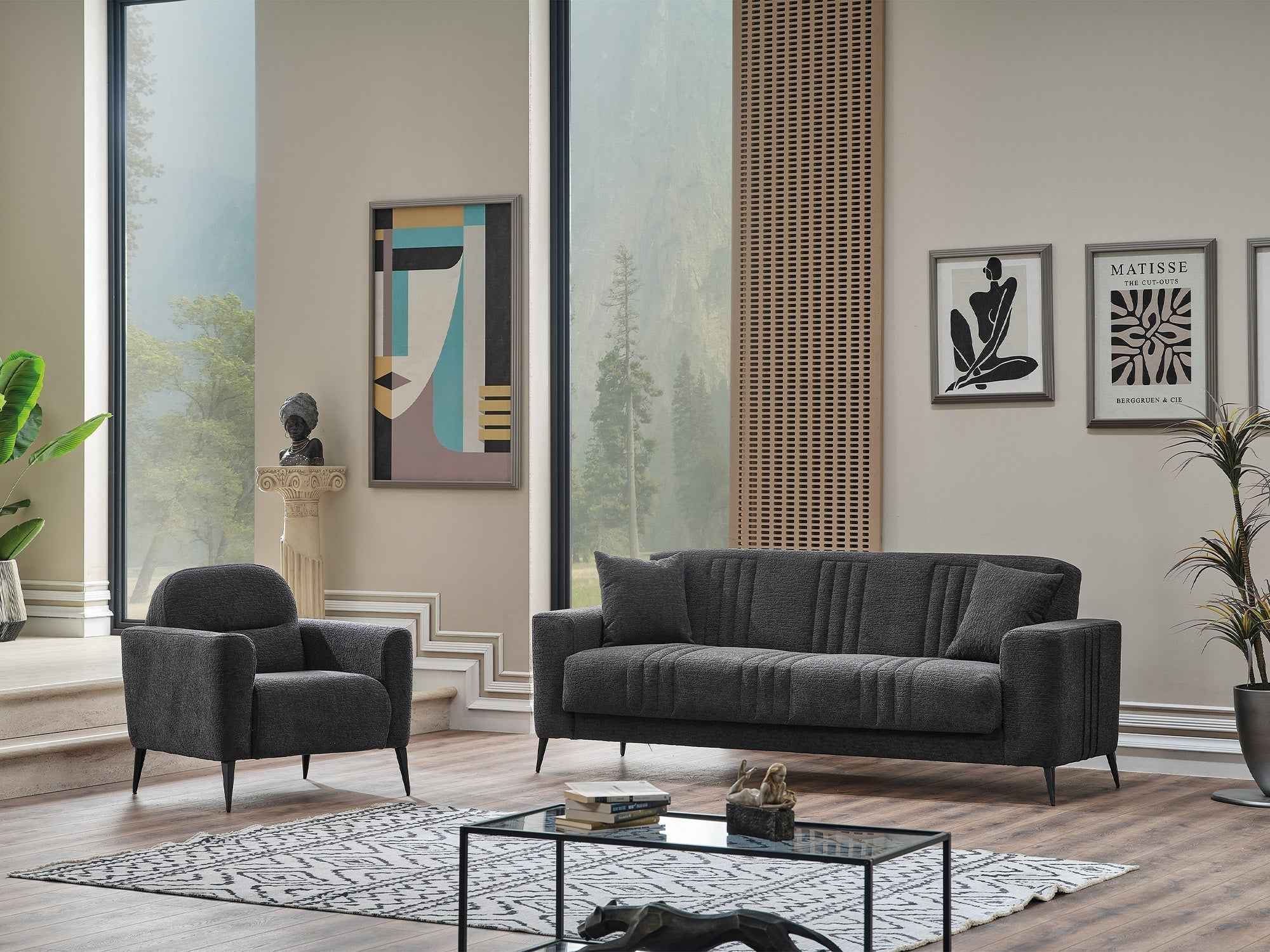 Adela Anthracite 3-pieces (Sofa & Loveseat & Chair) Living Room Set - Image 4