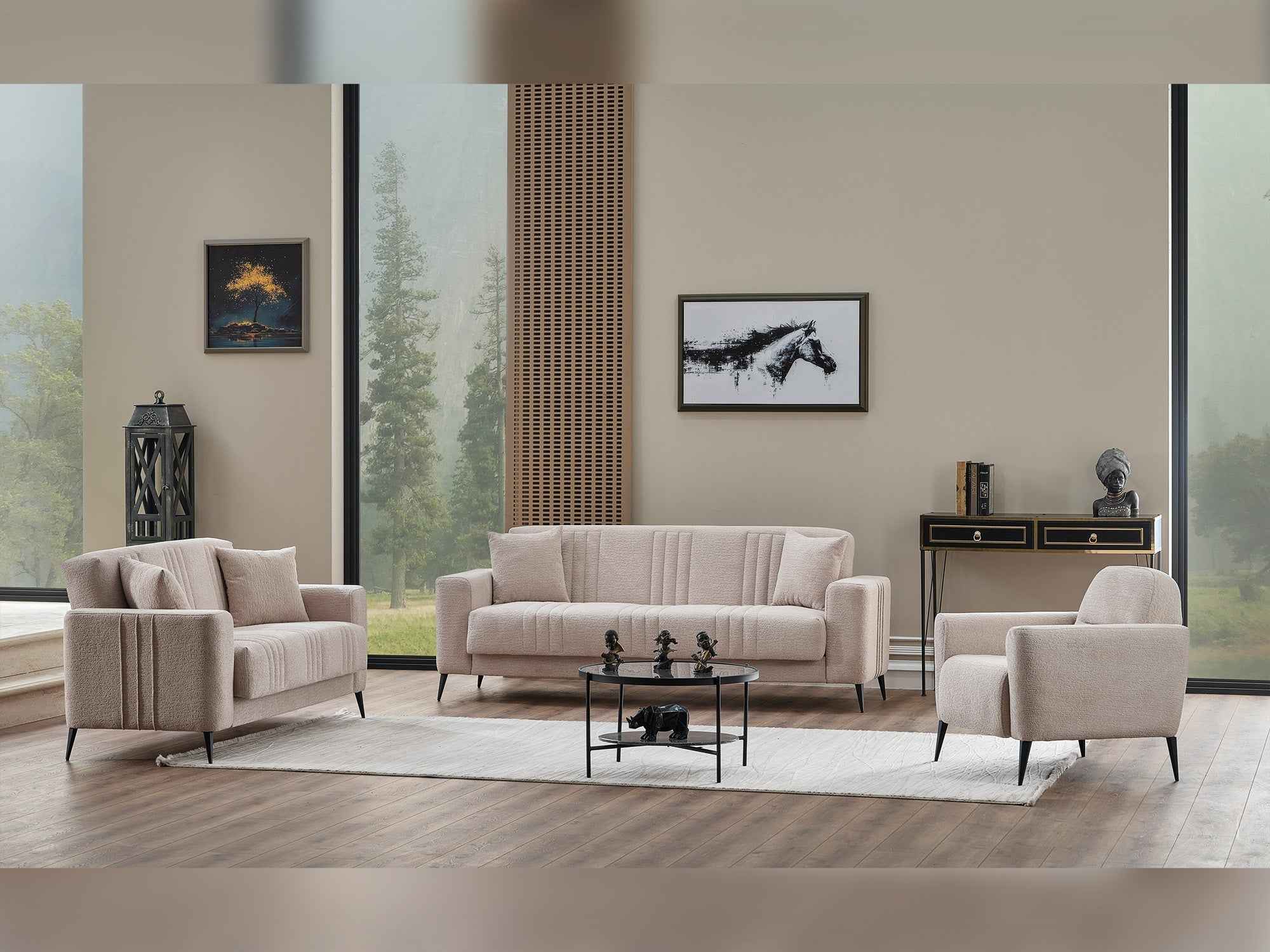Adela Cream 3-pieces (Sofa & Loveseat & Chair) Living Room Set