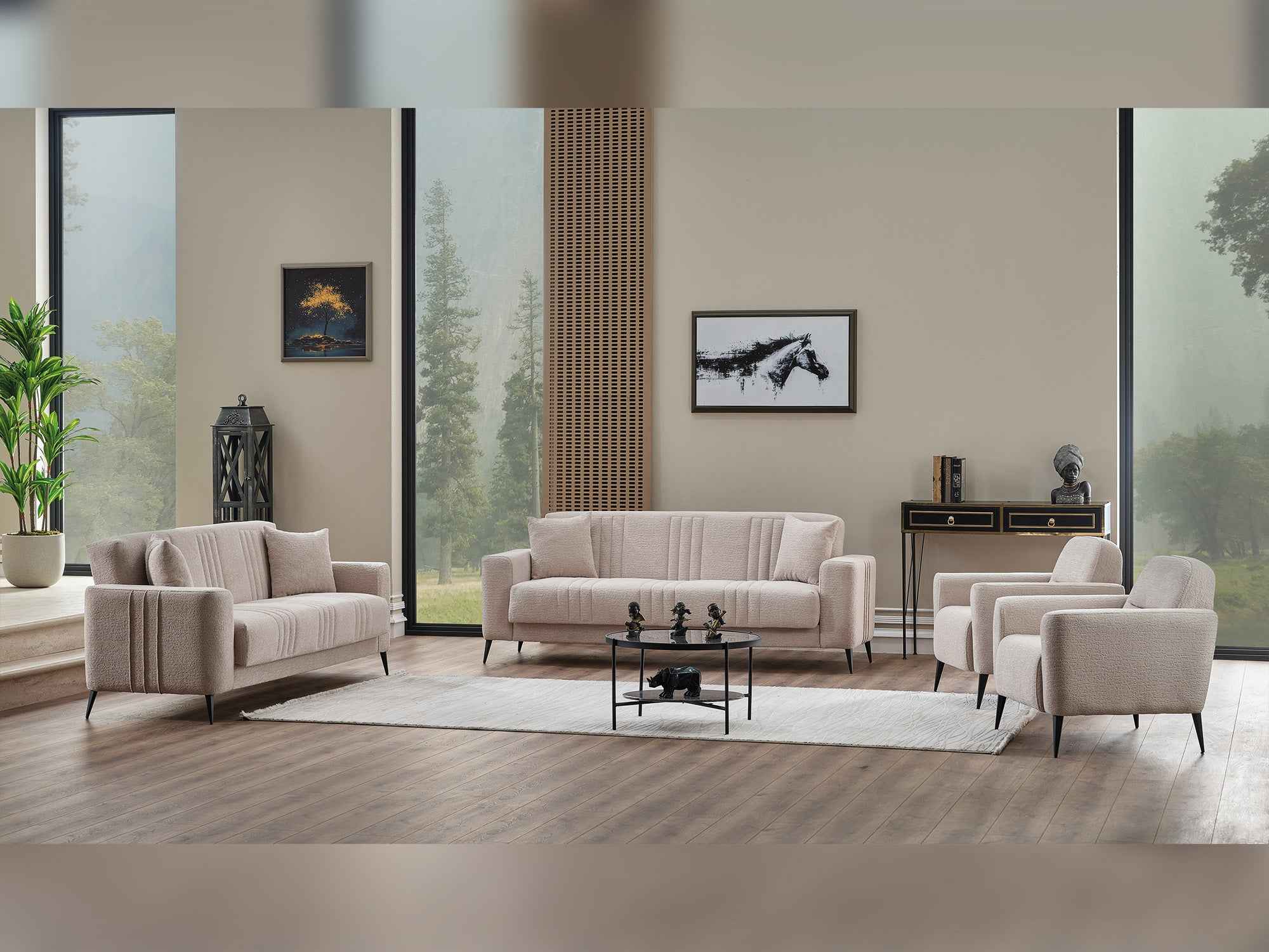 Adela Cream 3-pieces (Sofa & Loveseat & Chair) Living Room Set - Image 2