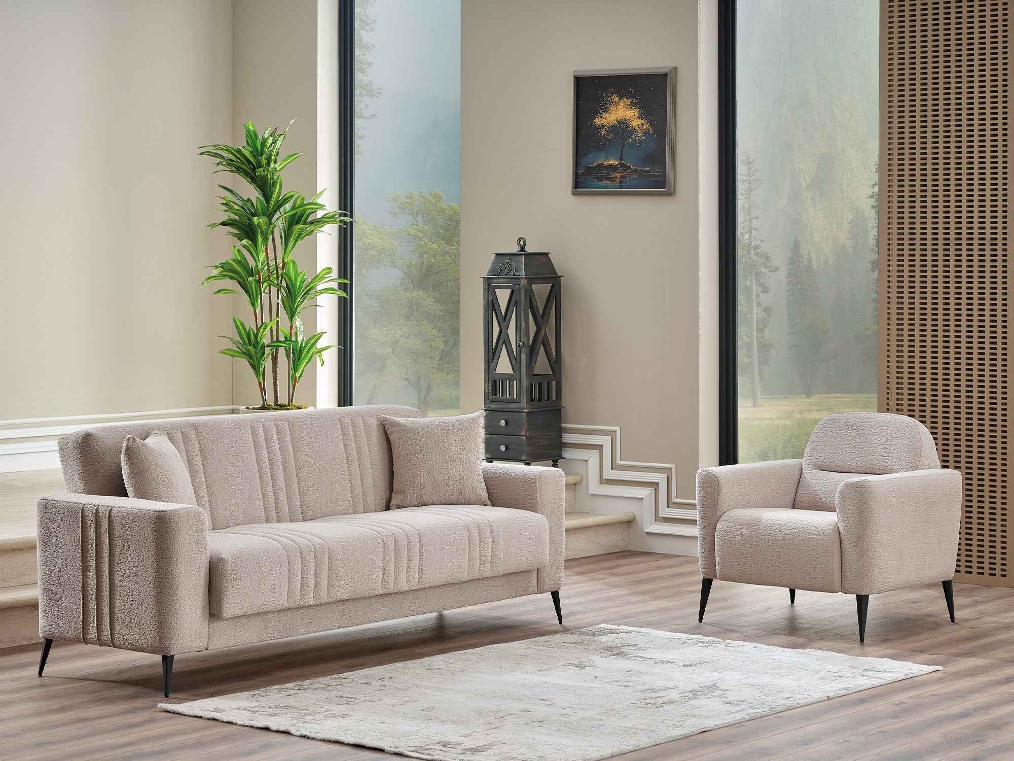Adela Cream 3-pieces (Sofa & Loveseat & Chair) Living Room Set - Image 3
