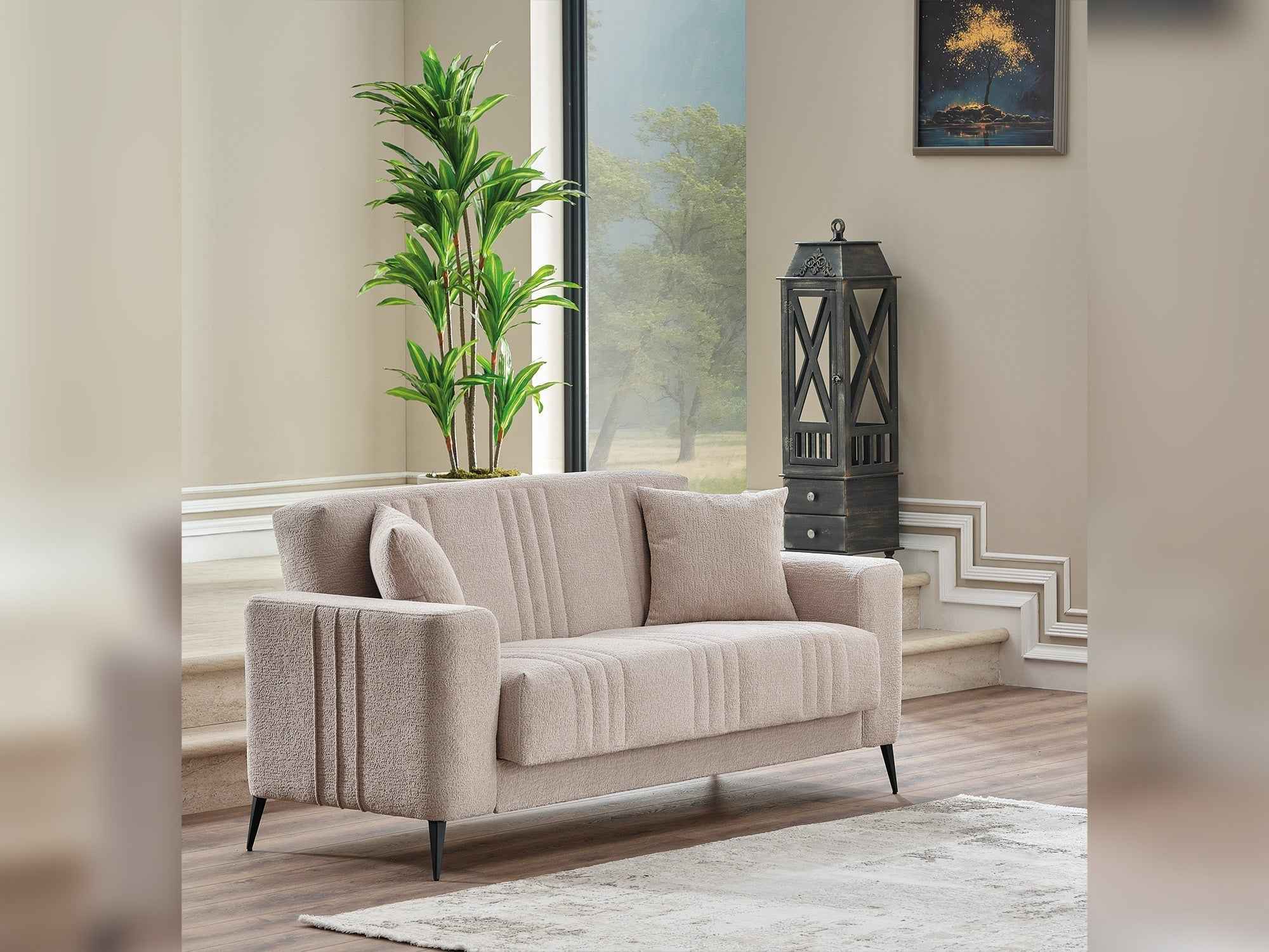 Adela Cream Convertible Loveseat - Image 2