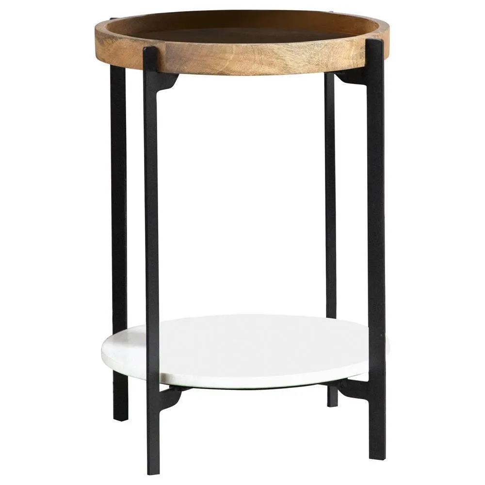 Adhvik Natural/Black Round Accent Table with Marble Shelf - Image 2