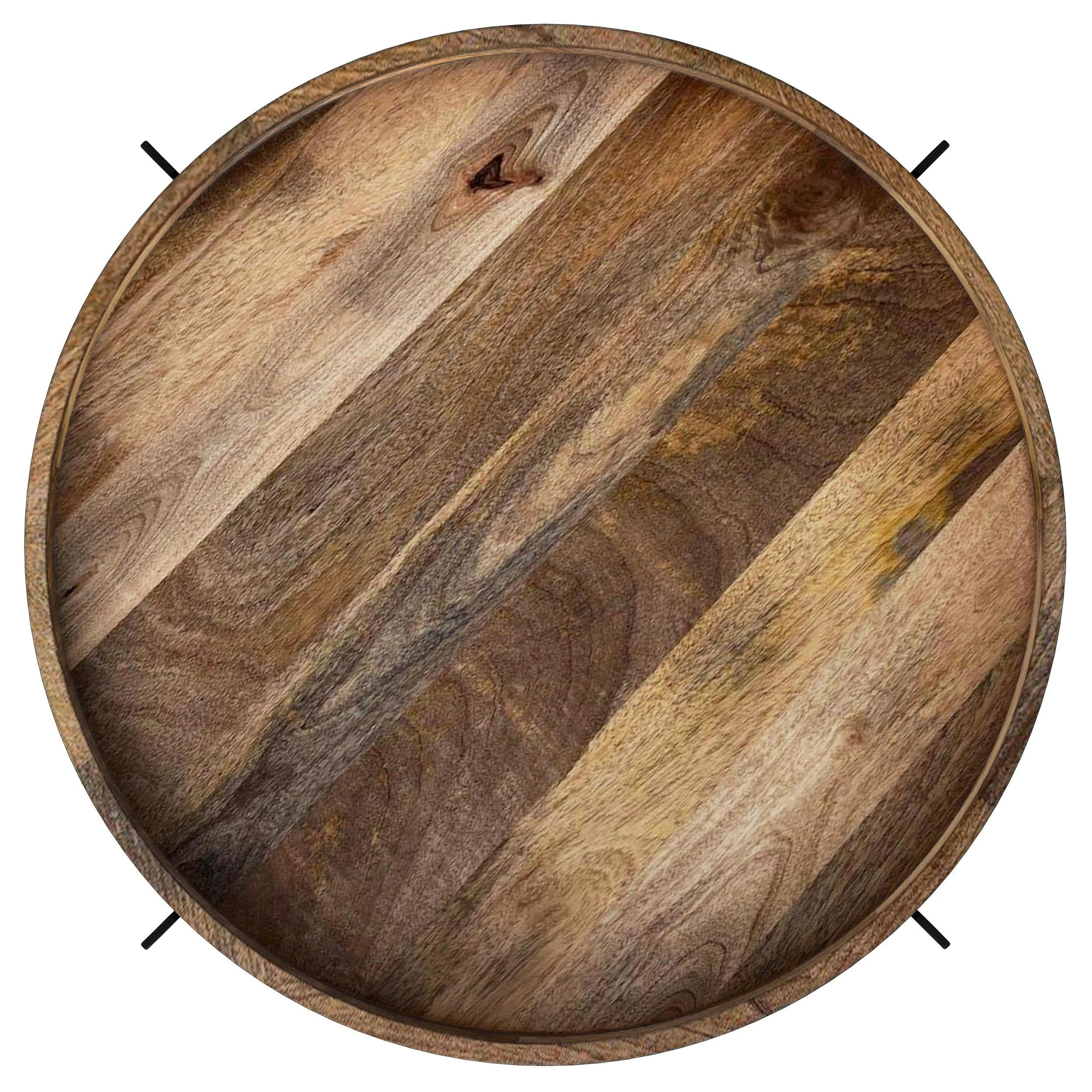 Adhvik Natural Round Wood Top Coffee Table with Marble Shelf - Image 5