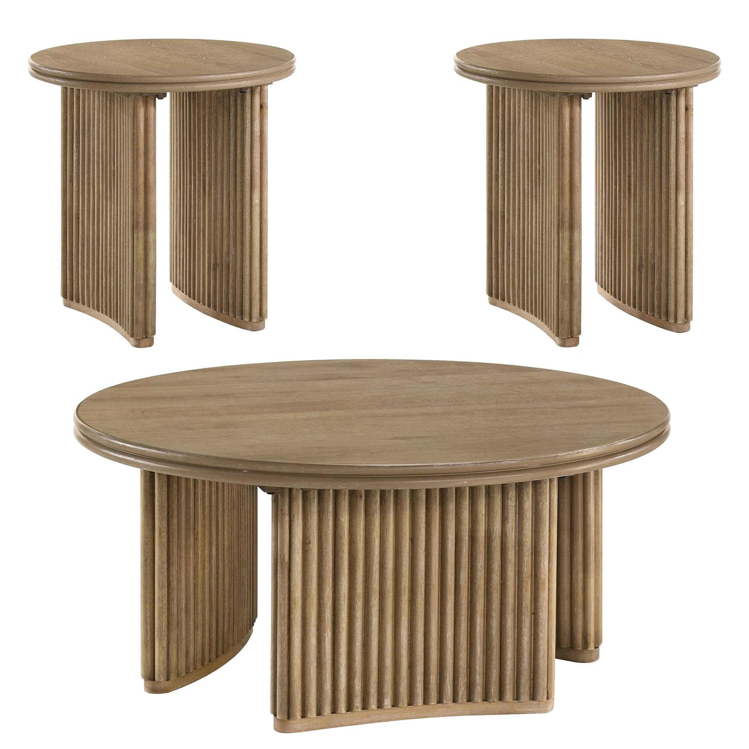 Adina Distressed Light Brown 3-piece Round Coffee Table Set - Image 2