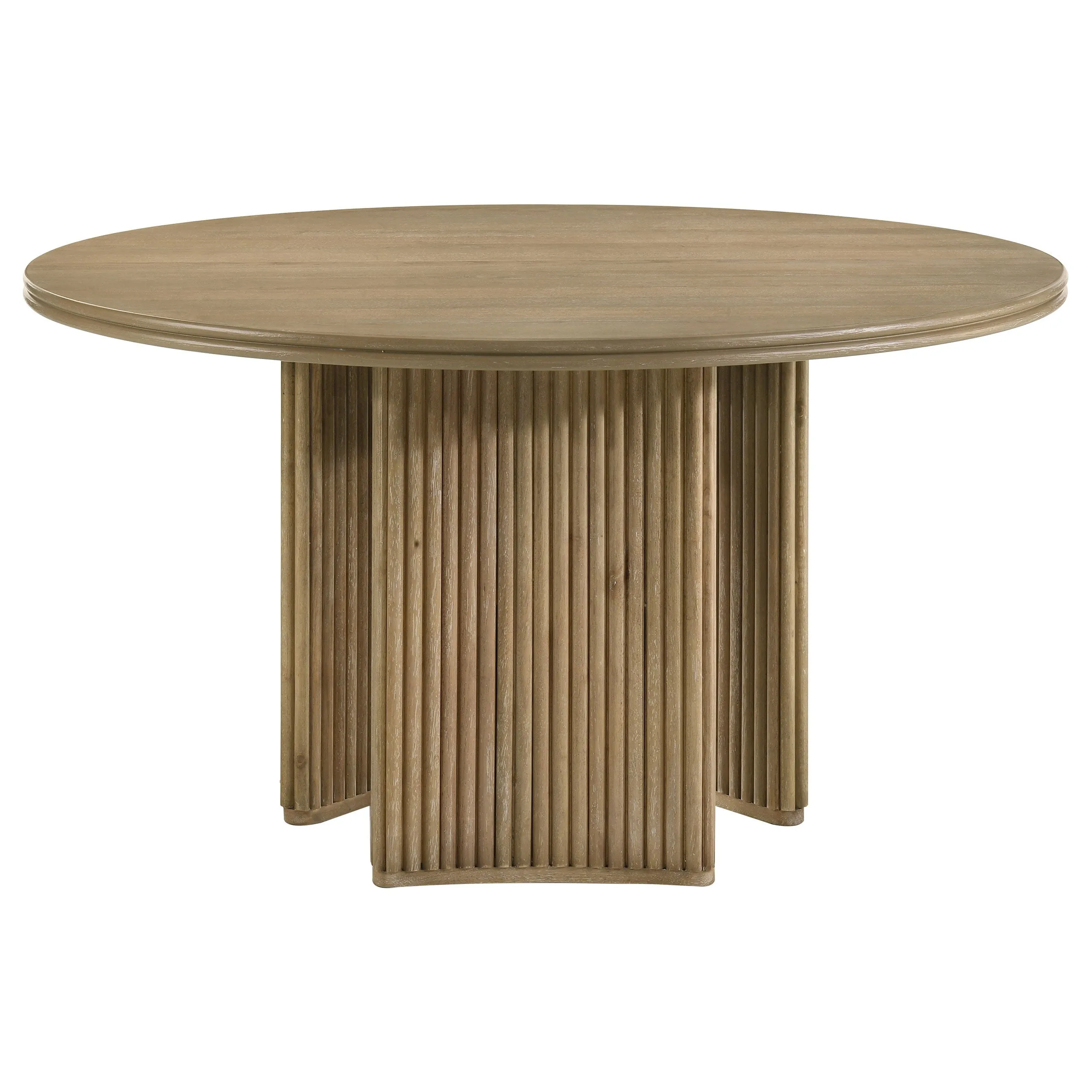Adina Distressed Light Brown 53-inch Round Wood Dining Table - Image 4