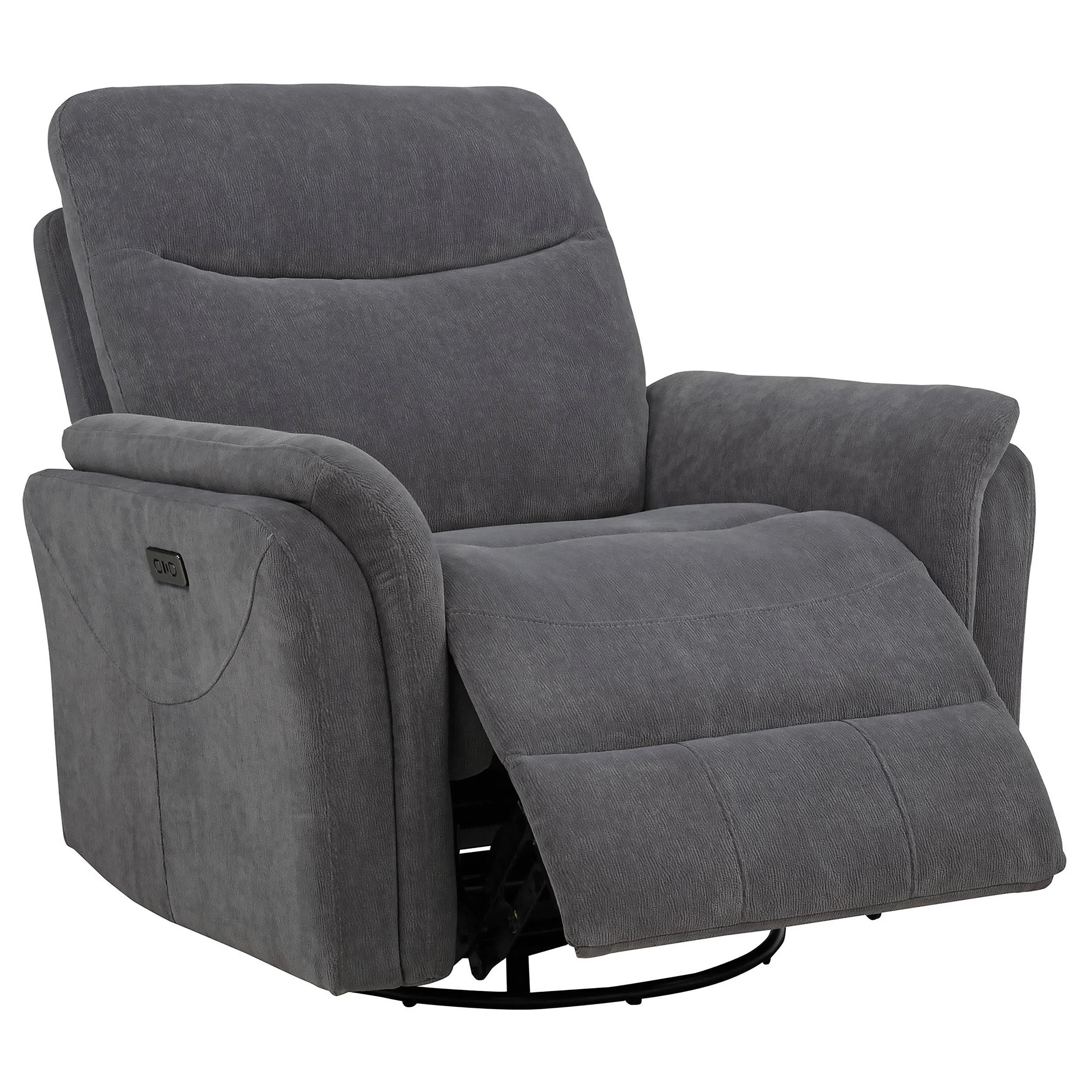Adler Charcoal Gray Upholstered Power Swivel Glider Recliner - Image 5