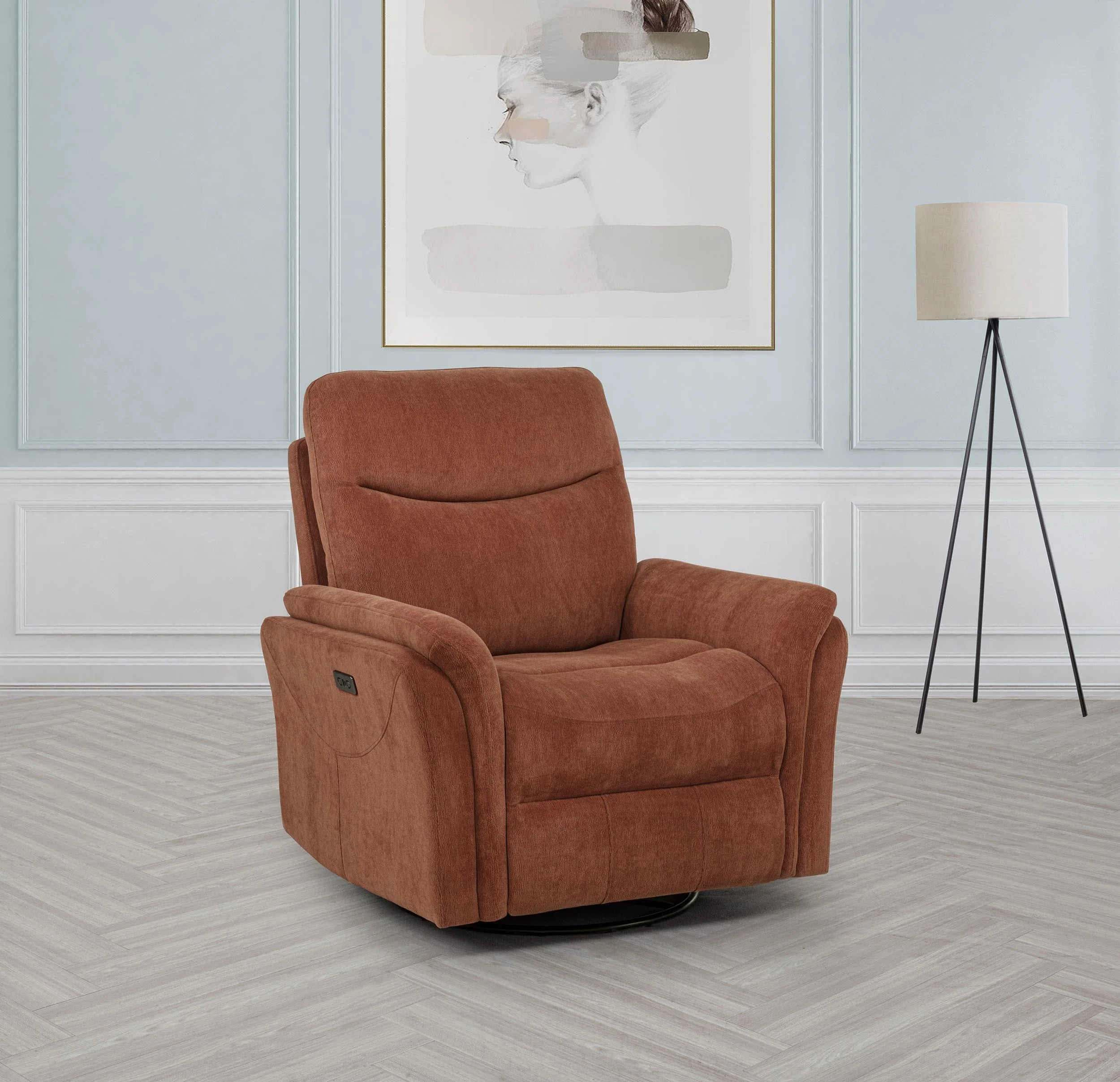 Adler Rust Upholstered Power Swivel Glider Recliner