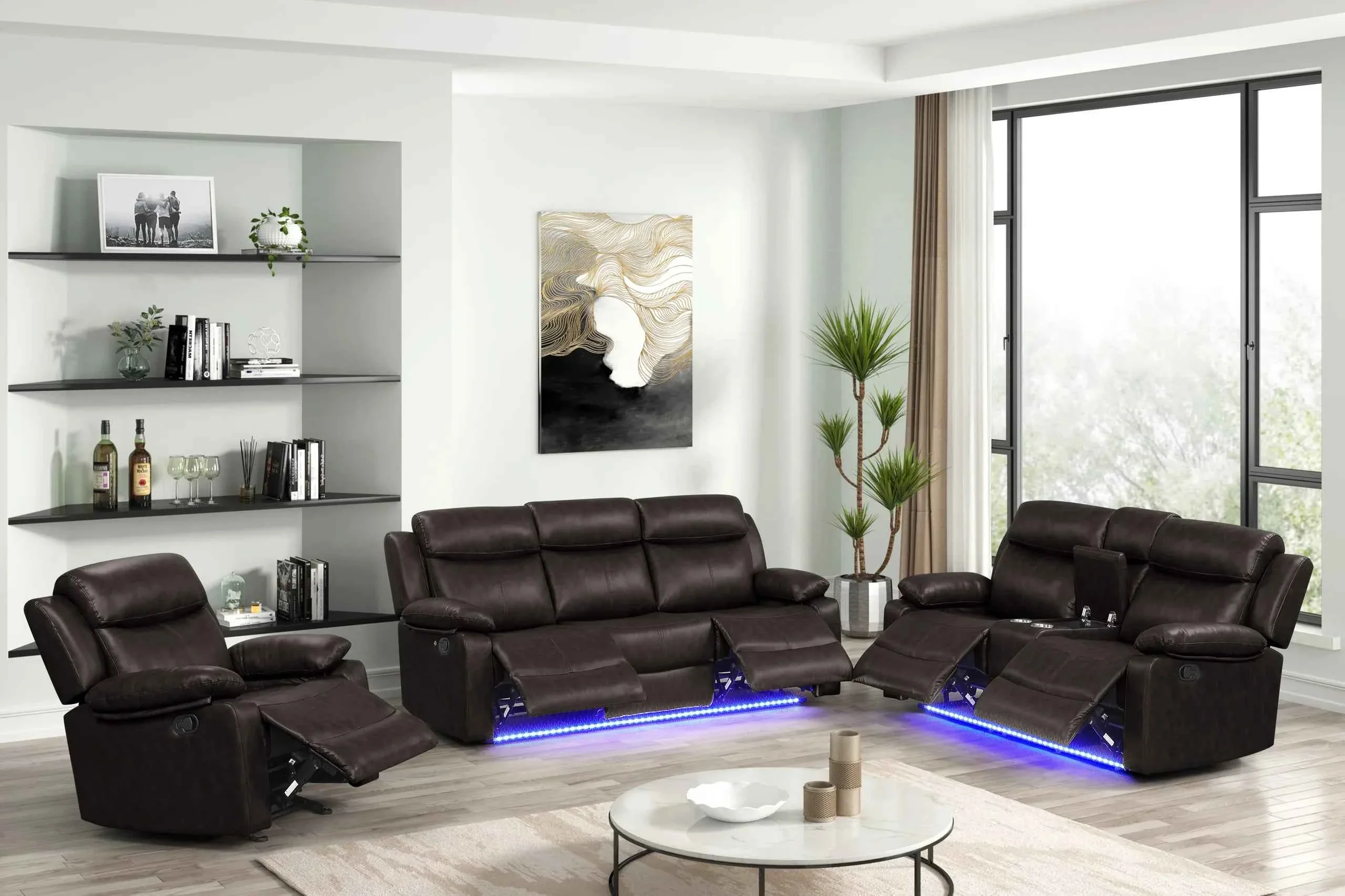 Aiden Brown Leather Gel 3-Piece Manual Reclining Set - Image 2