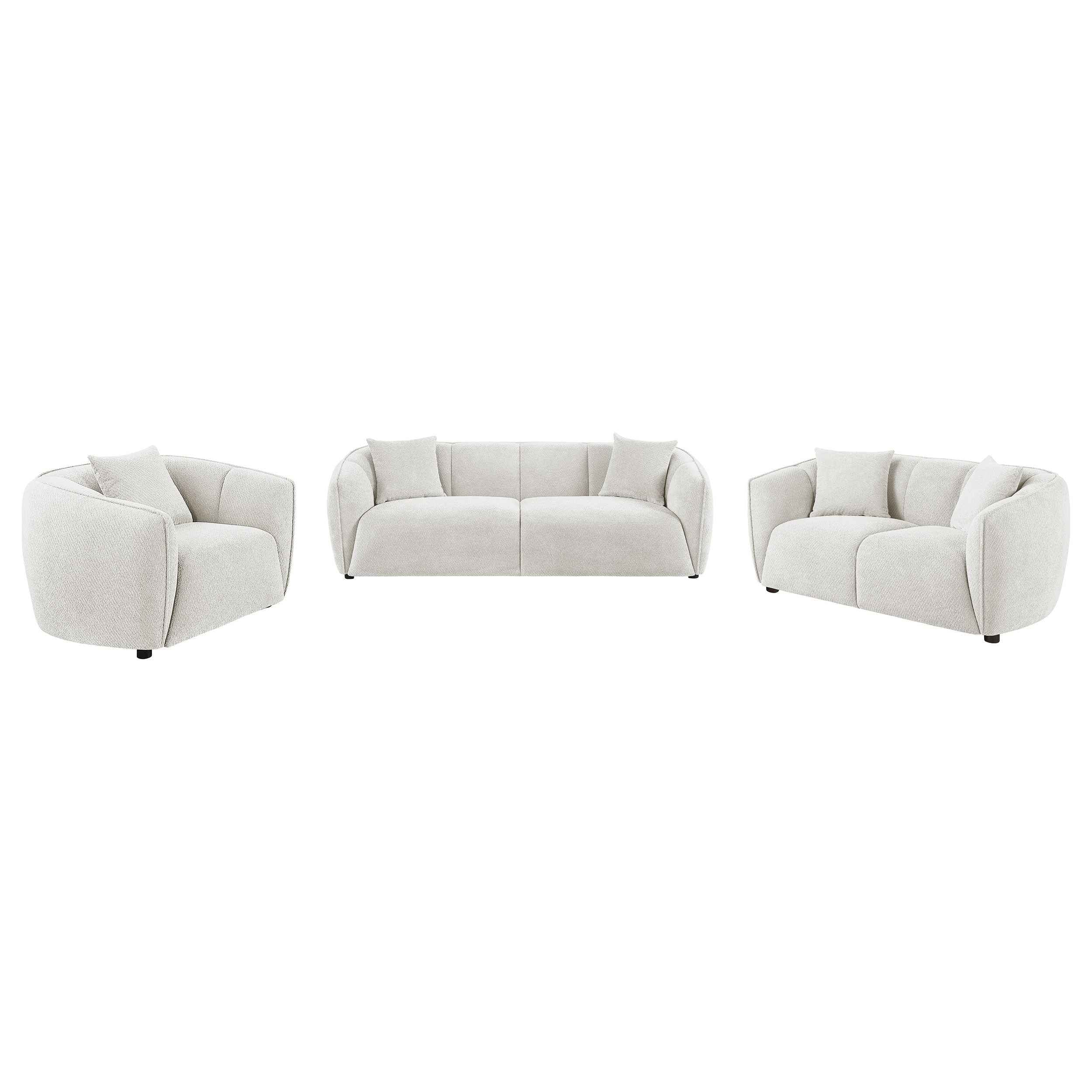 Aleisha Ivory 3-piece Chenille Upholstered Sofa Set