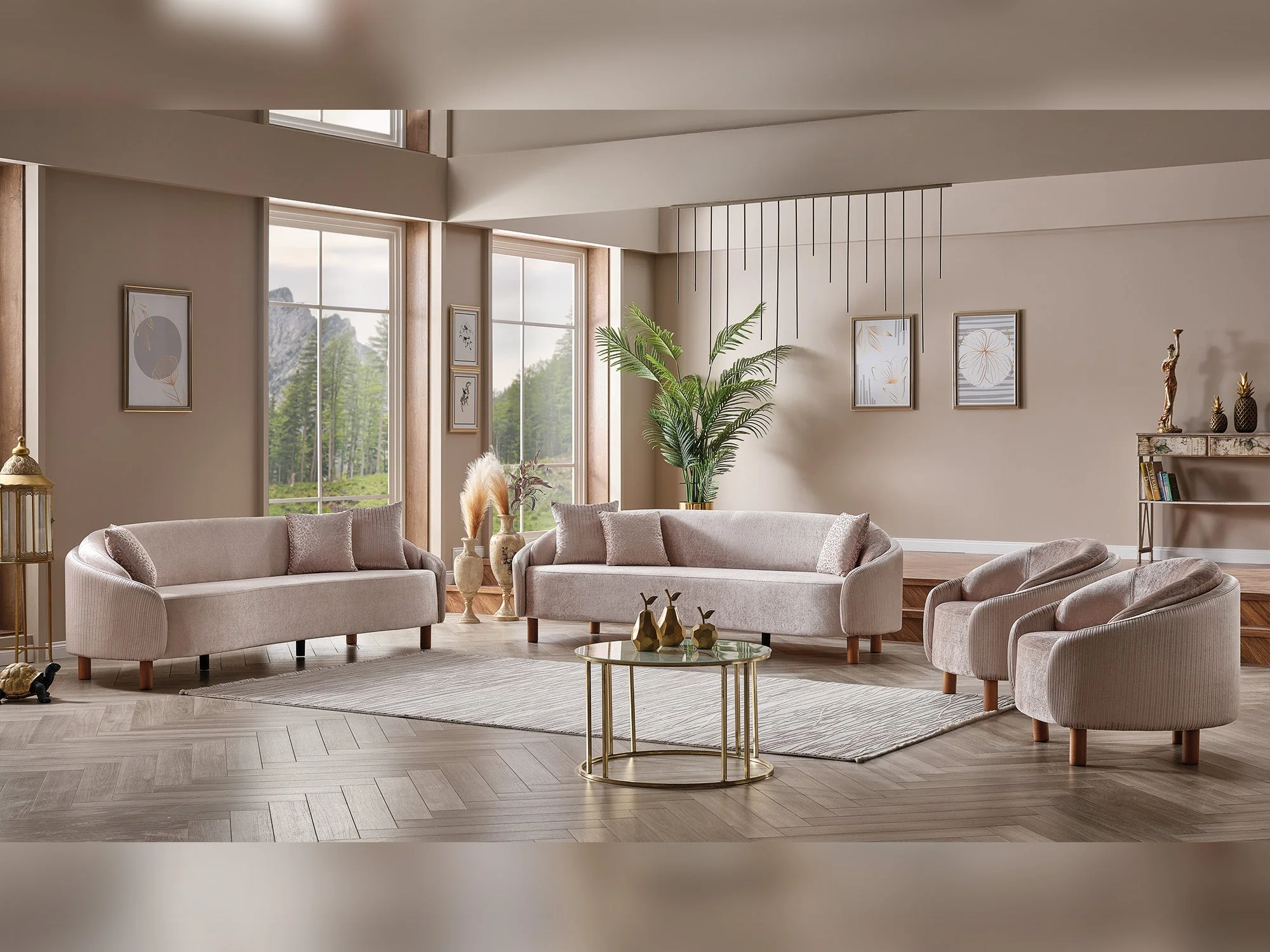 Alessa 4-pieces (2 Sofa & 2 Chair) Livingroom Set Cream