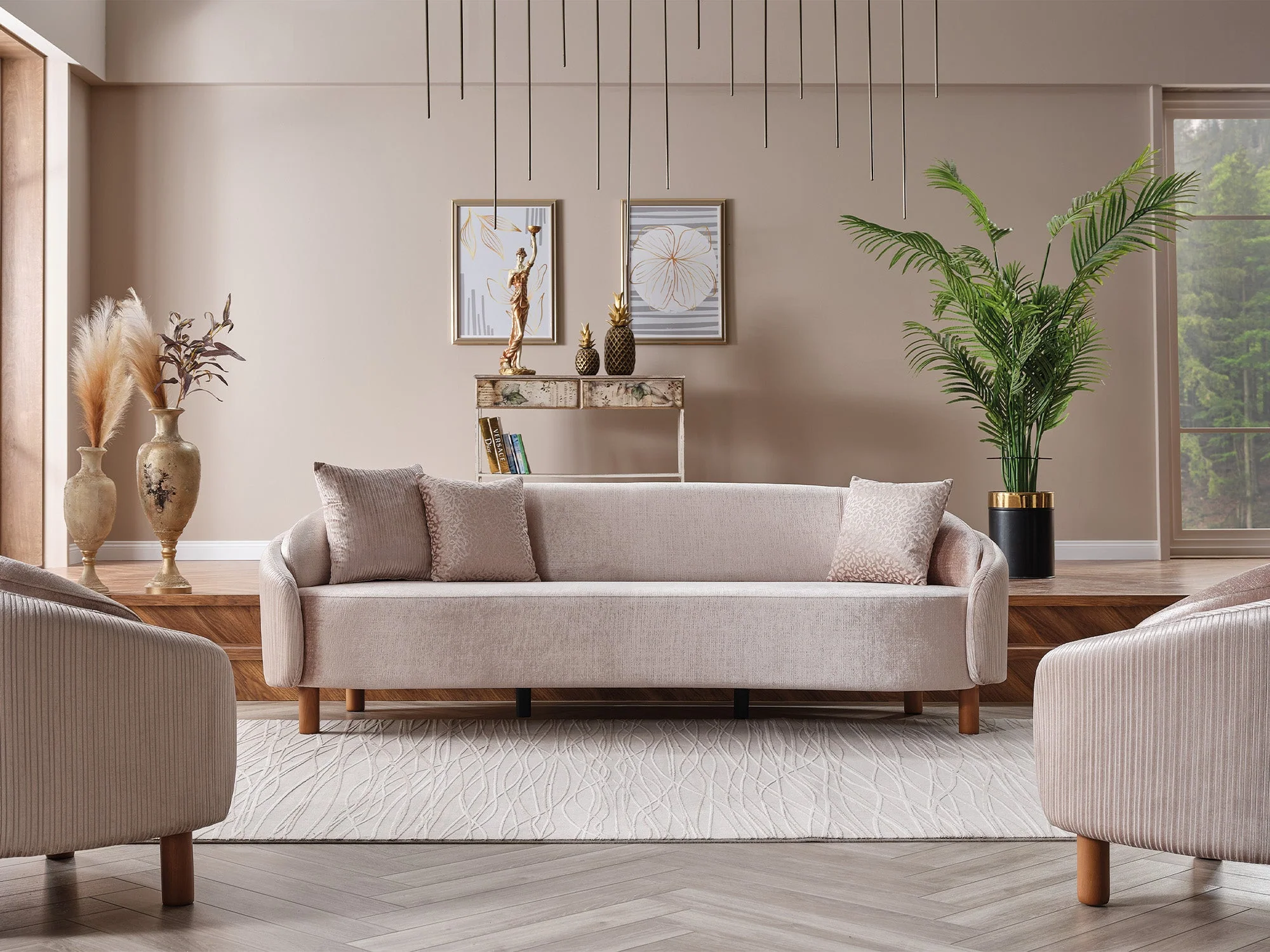 Alessa 4-pieces (2 Sofa & 2 Chair) Livingroom Set Cream - Image 8