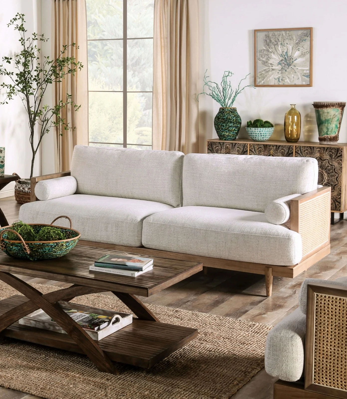 Alesund Beige/Light Oak Sofa & Loveseat - Image 3