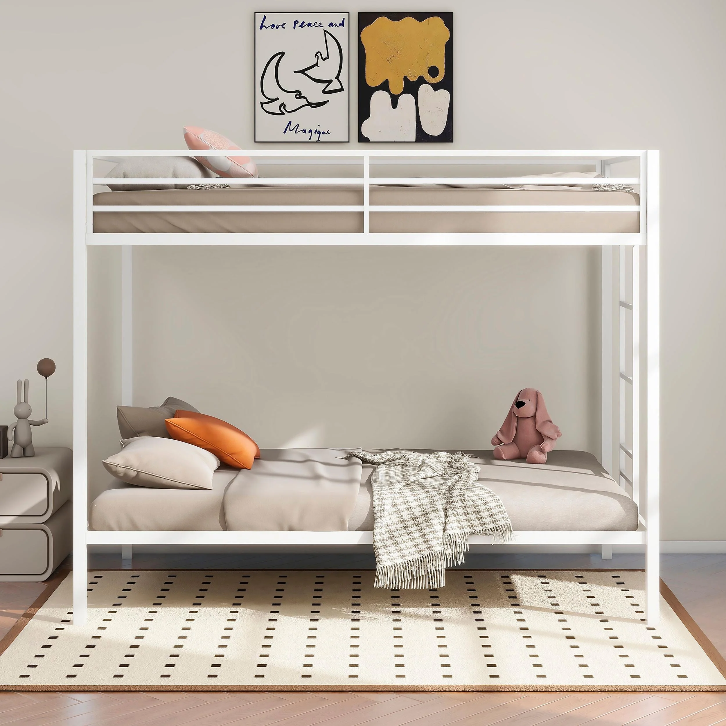 Alevera Metal Twin Over Twin Bunk Bed with Ladder White - Image 2