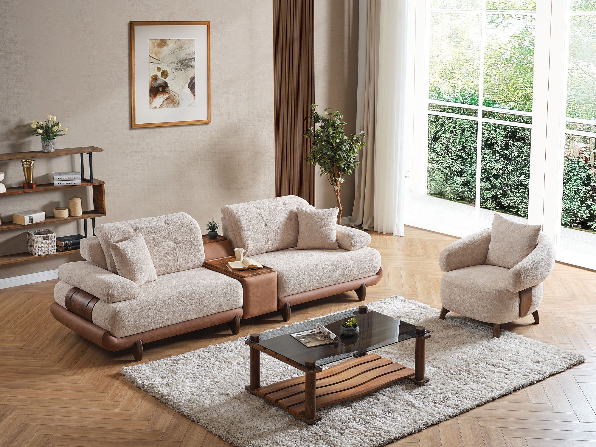 Alexa 4-pieces (Sofa & Module Sofa & 2 Chair) Livingroom Set Cream - Image 3